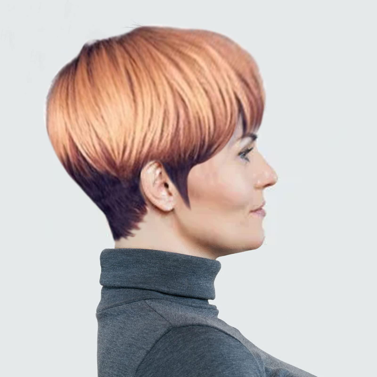 Generic Generic Wig Human Hair Short Human Hair Wigs for Black Women Layered Wavy Wigs Black with Brown (A2-Gold, One Size)