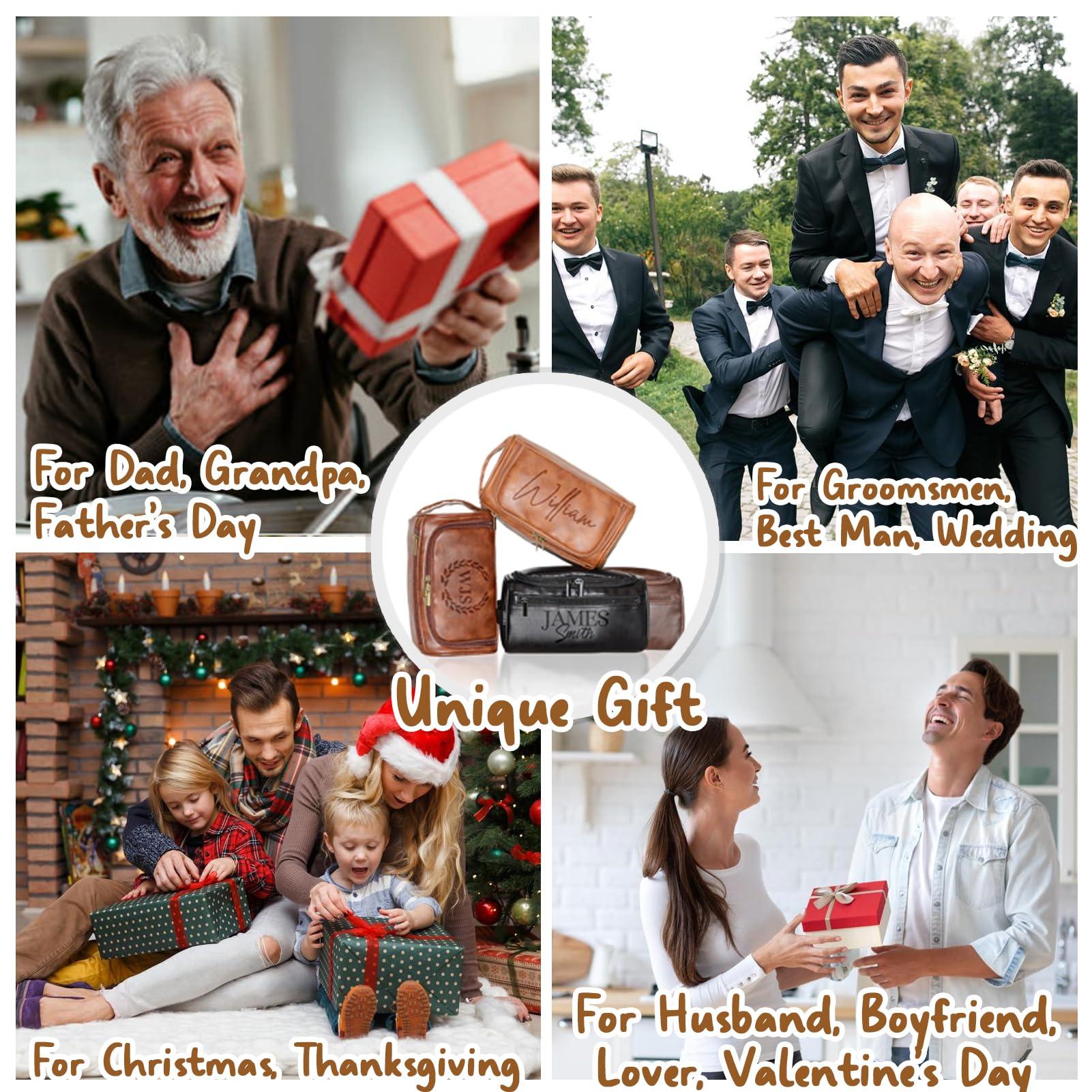 Tatiorly Tatiorly Personalized Men\'s Toiletry Bag, Customized Dopp Kit,Fathers Gifts Travel Customized Name Shaving Bag, Handmade Gift for Fathers Gifts,Groomsman, Husband, Grandpa, Christmas, Birthday -Brown