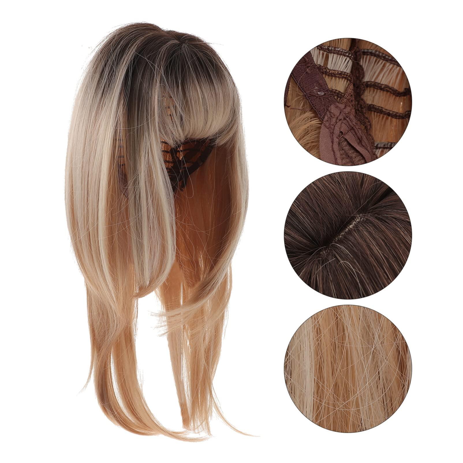 KALLORY KALLORY Blonde Wig with Bangs, Synthetic Straight Hair Wig Wig Cosplay Wig Hairpiece for Women Girls Womens Wigs