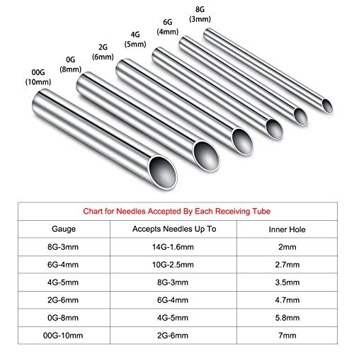 DJCIW DJCIW 00G Receiving Tubes for Piercing Needles, 316L Surgical Stainless Steel Holding Piercing Tool for Ear Nose Septum Belly Cartilage Daith Rook Piercing (10mm)