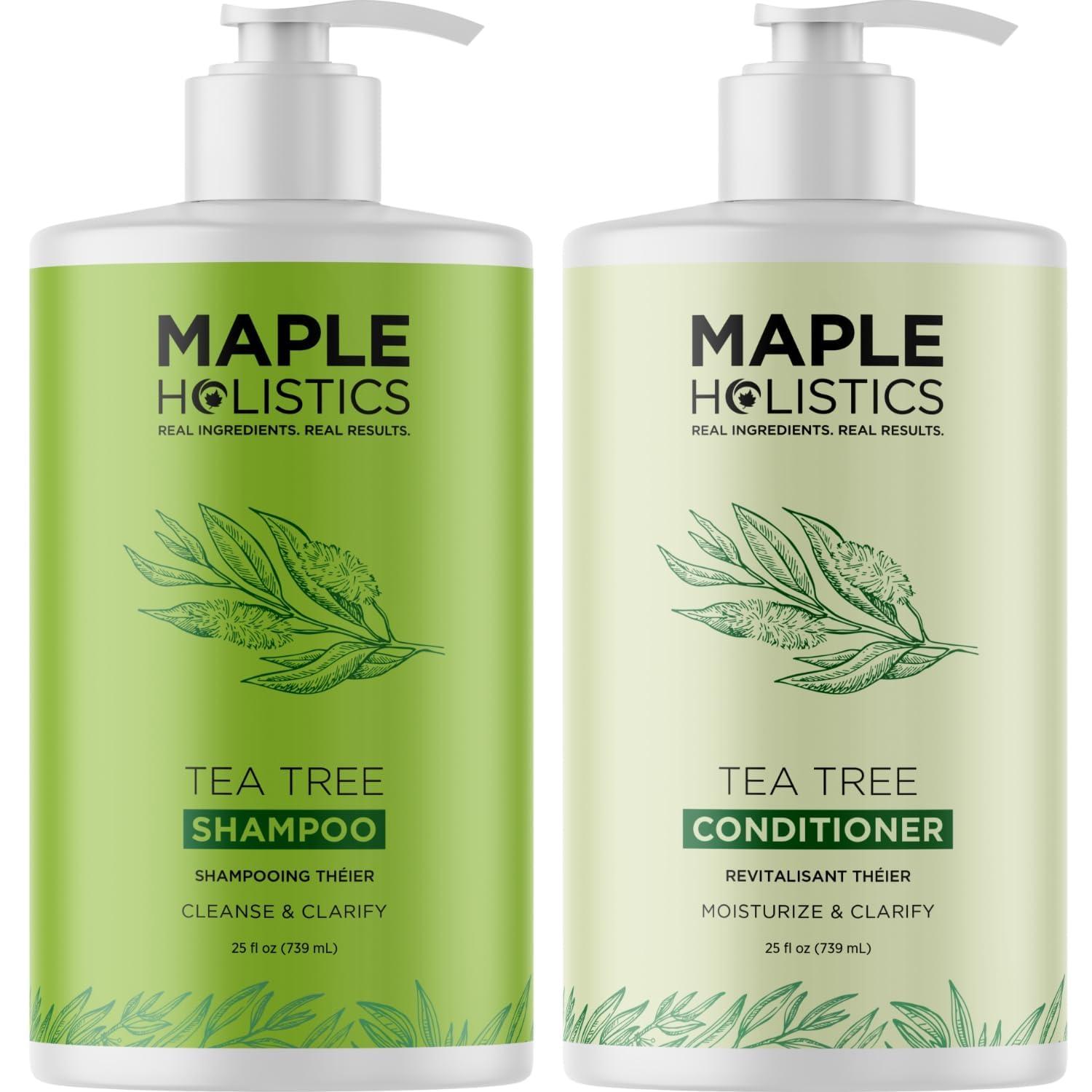 Maple Holistics Tea Tree Shampoo and Conditioner Set - Sulfate Free Clarifying Shampoo and Conditioner for Oily Hair & Scalp Care with Australian Tea Tree Oil - Complete Dry Scalp Treatment for Build Up (25 Fl Oz)