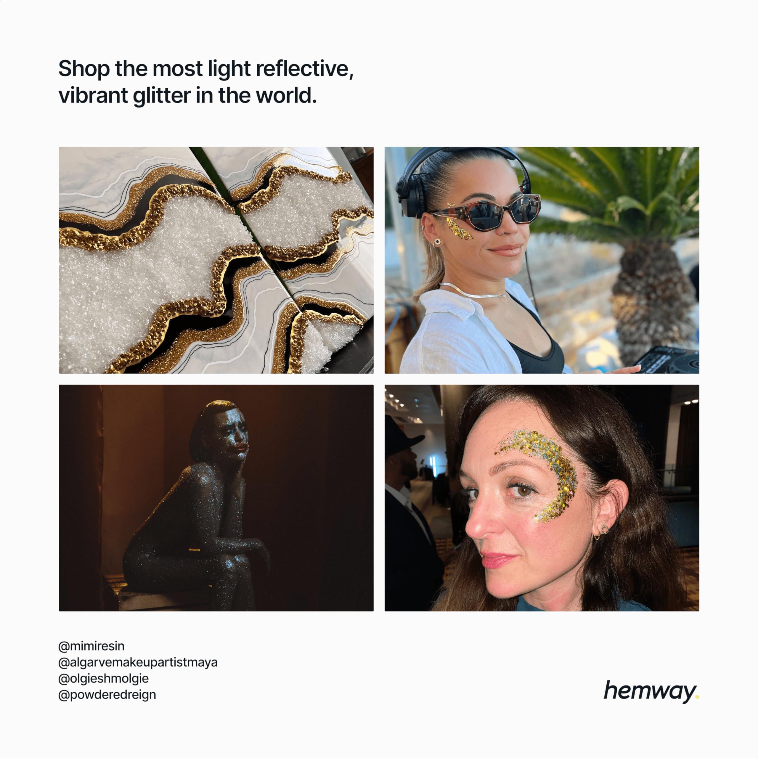 Hemway Hemway Premium Ultra Sparkle Glitter Multi Purpose Metallic Flake for Arts Crafts Nails Cosmetics Resin Festival Face Hair - Gold - Super Chunky (1/8" 0.125" 3mm) 100g / 3.5oz