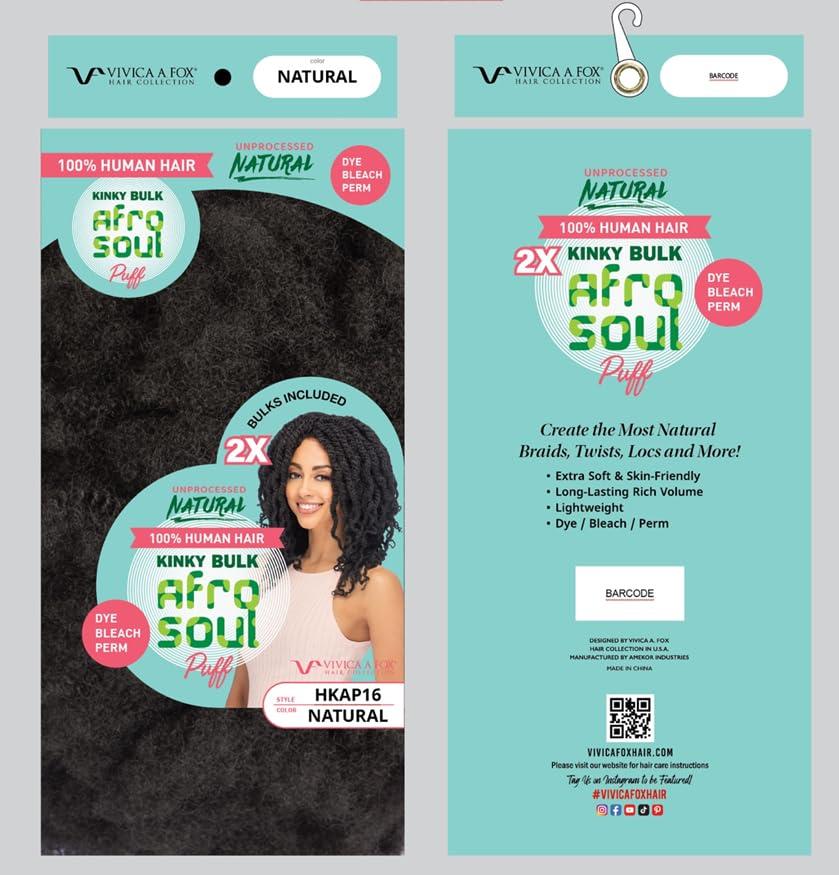 Vivica A Fox Hair Vivica A. Fox HKAP, Human Hair Afro Puff Curl Kinky Bulk Extension, Perfect for Dreadlock Repair, Braiding, Twist/Tight Styles, 1-Pack, 30 Grams, Color Natural