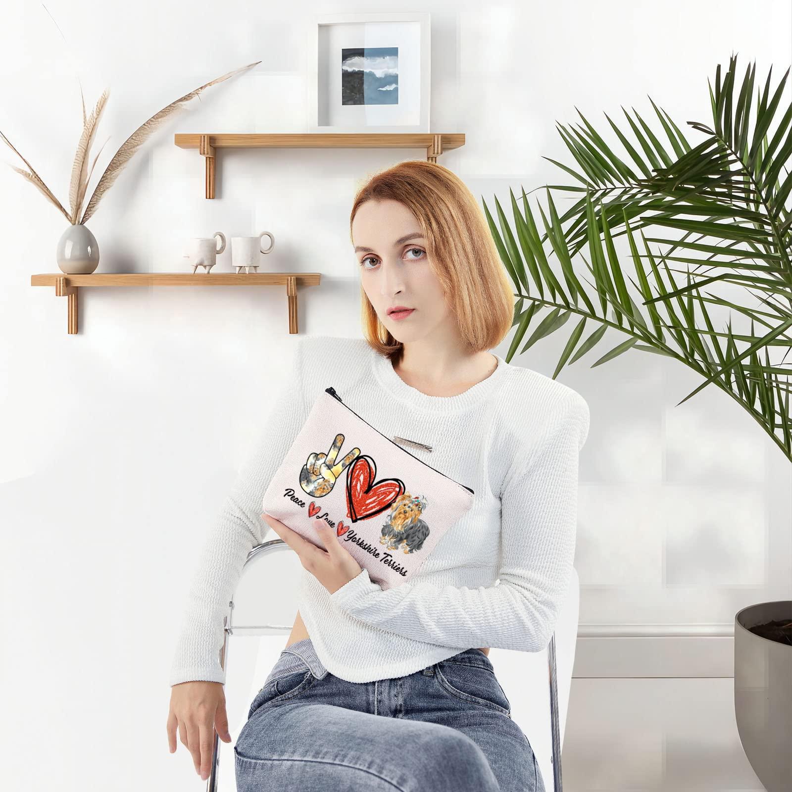 LEVLO LEVLO Yorkshire Terrier Dog Cosmetic Make Up Bag Yorkshire Dog Owner Gift Peace Love Yorkshire Terrier Make Up Zipper Pouch Bag For Dog Mom (Peace Yorkshire Terrier)