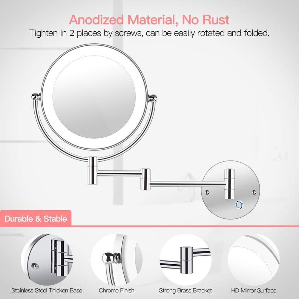 Suuim Makeup Mirror Lighted Makeup Mirror 10x Wall Mounted Shaving Mirrors Magnifying with Dimmable Lights, Bathroom Mirror with Lights and Magnification, T