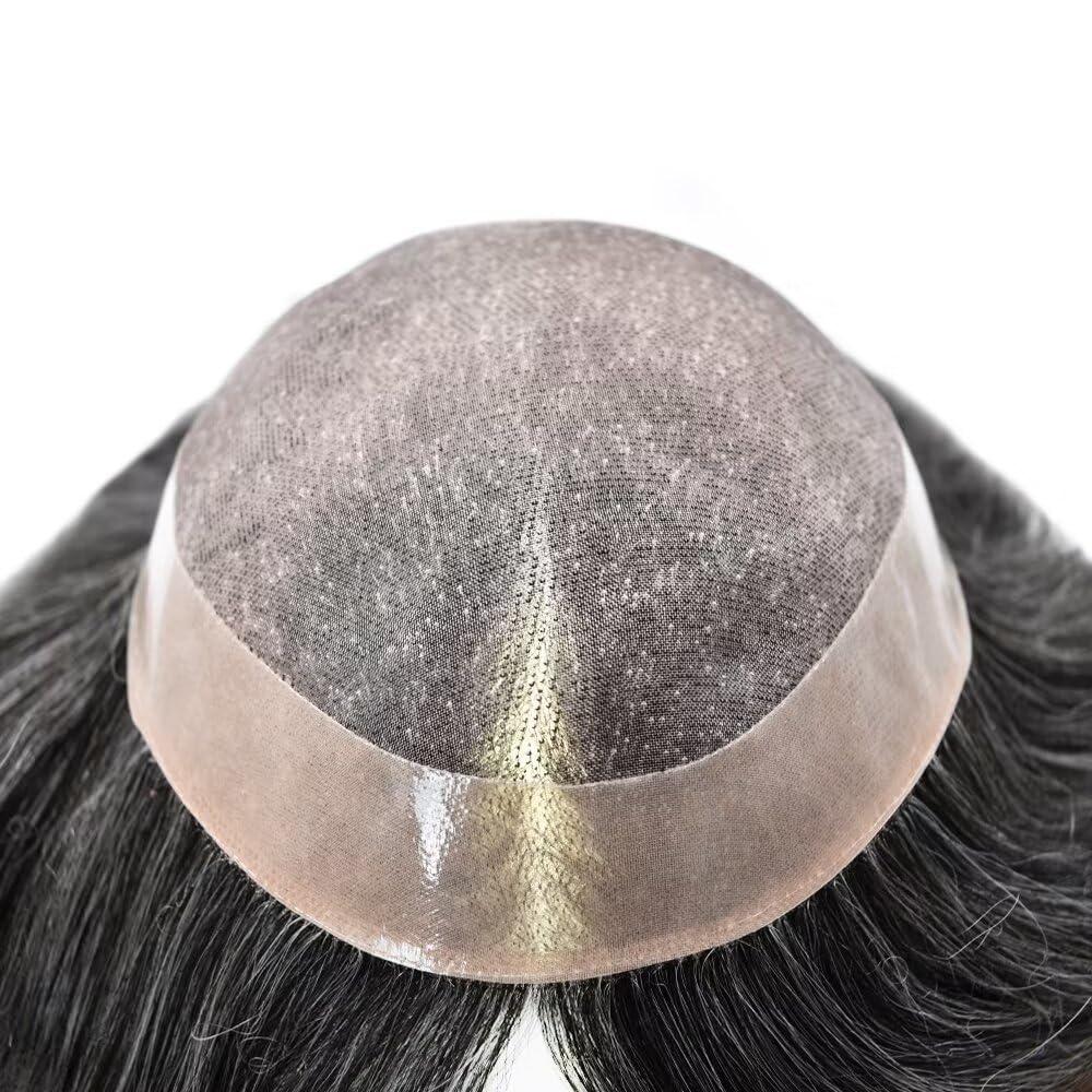 FNY HAIR FNY HAIR Toupee for Men Fine Mono Mens Toupee Poly Coating Human Hair System Durable Monofilament NPU Hair Replacement Systems 6\"X8\" #240 2# DARKEST BROWN WITH 40% SYNTHETIC GREY