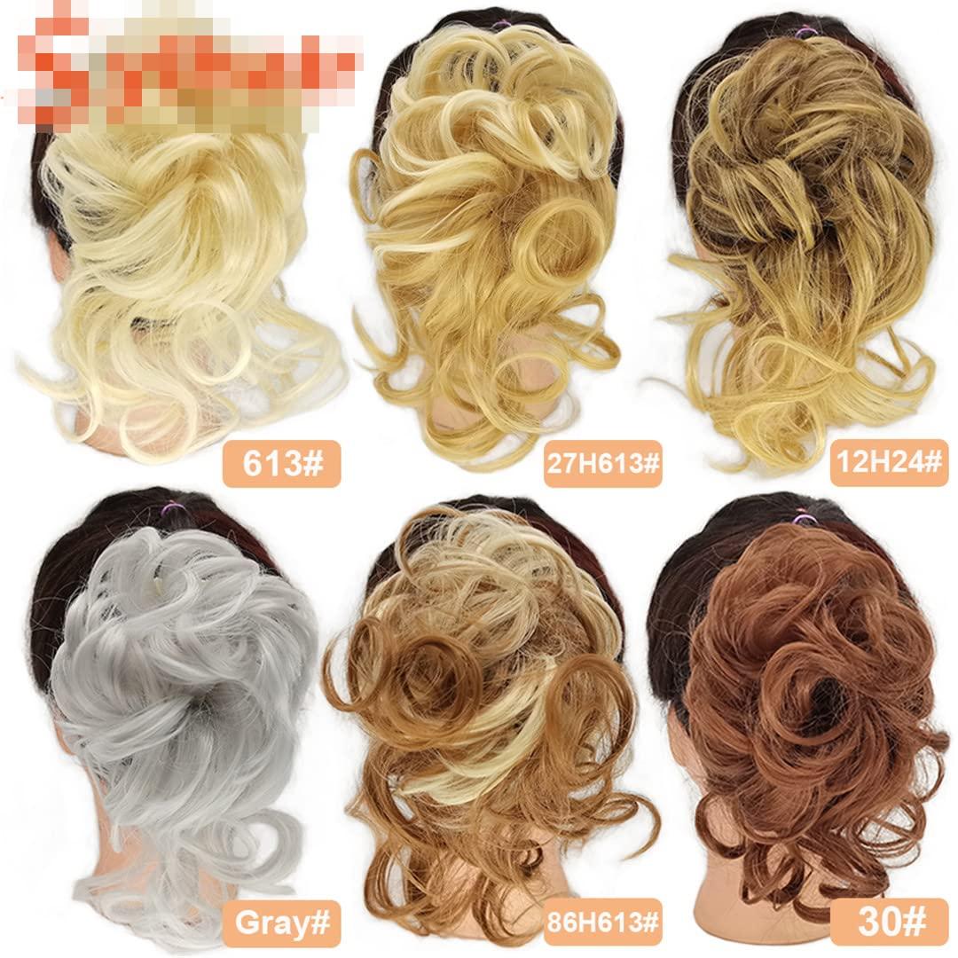 Generic Synthetic Messy Curly Chignons Short Hair Extension hair bun Donut Roller Bun Wig Claw Clip In Hairpiece For Women Gray