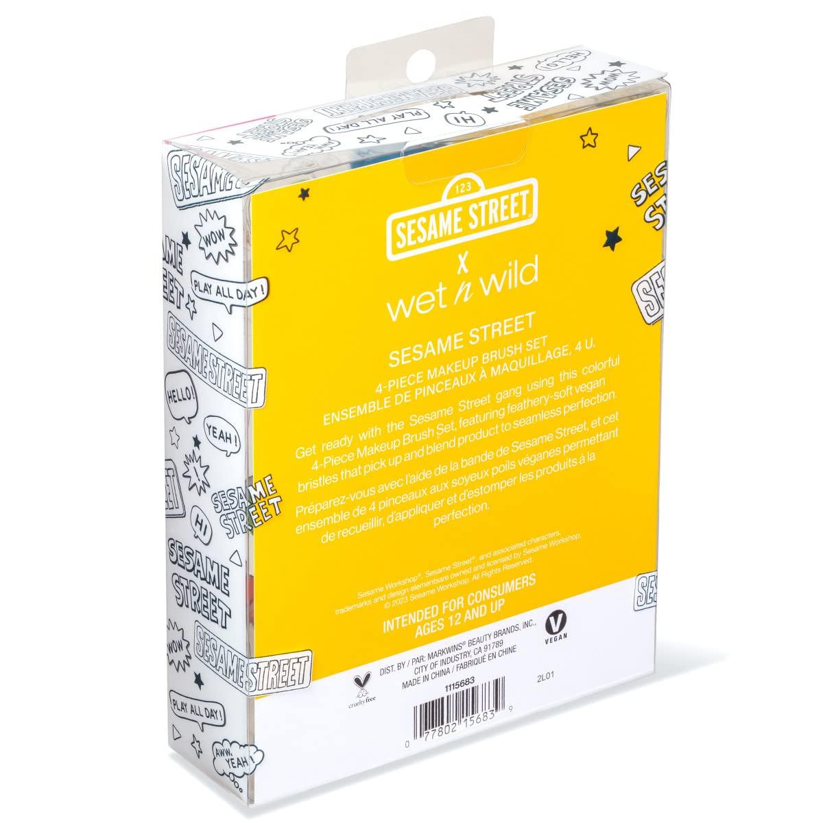 wet n wild wet n wild Sesame Street 4-Piece Makeup Brush Set, Buildable & Blendable Multifunctional Seamless Application, Cruelty-Free & Vegan Feathery Soft Bristles