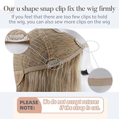 RUNATURE RUNATURE U Part Wig Human Hair Straight U Wigs Human Hair U Part Golden Blonde with Light Blonde Half Head Wig Natural Hair 14 Inch 120 Gram Short U Part Human Hair Wig Silky