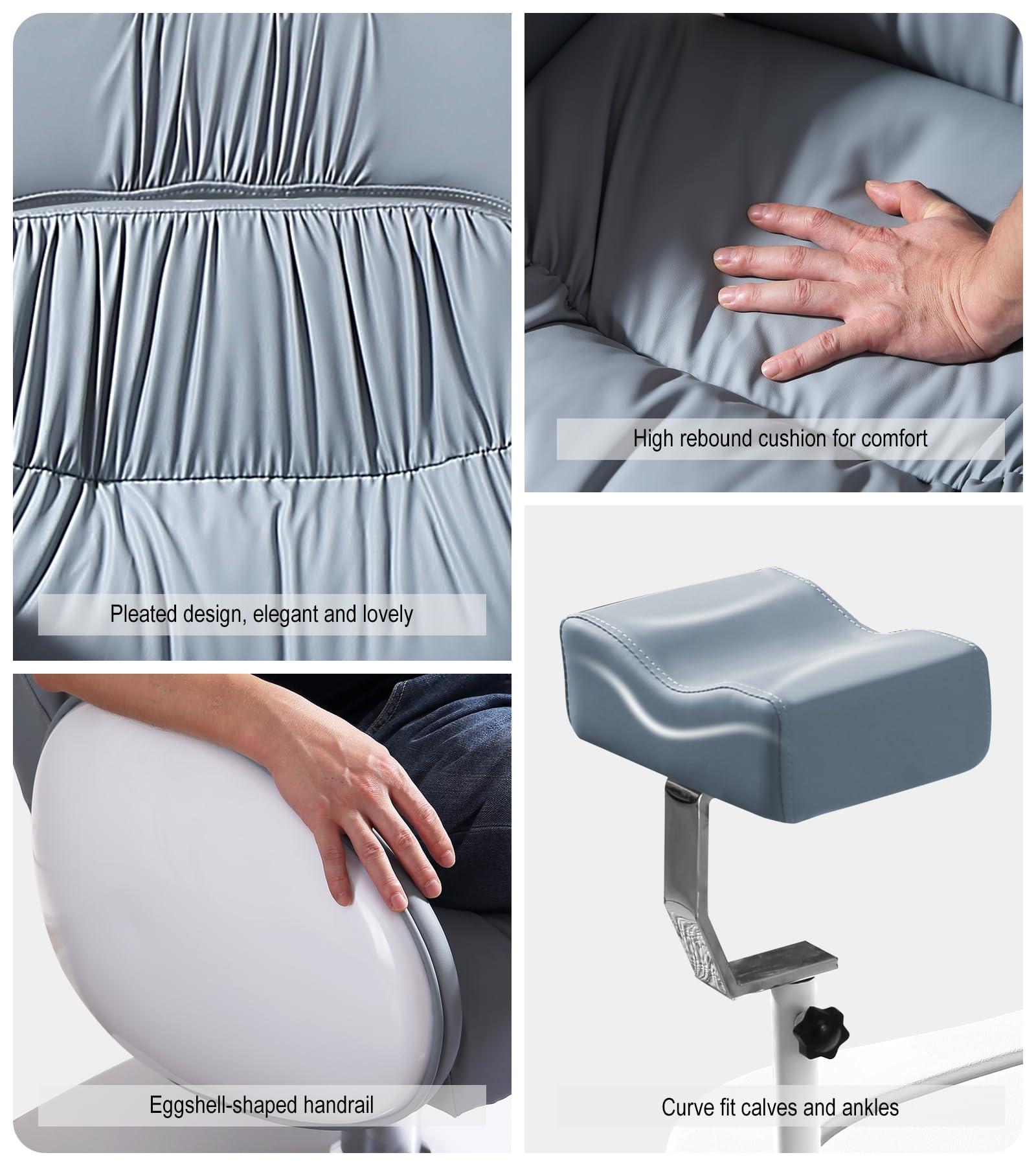 OKAKOPA OKAKOPA Pedicure Chair No Plumbing for Nail Tech, 360 Swivel Reclining Pedicure Unit w/Bowl and Footrest, Hydraulically Adjustable Height Spa Pedicure Chair Station for Foot Spa, Grey