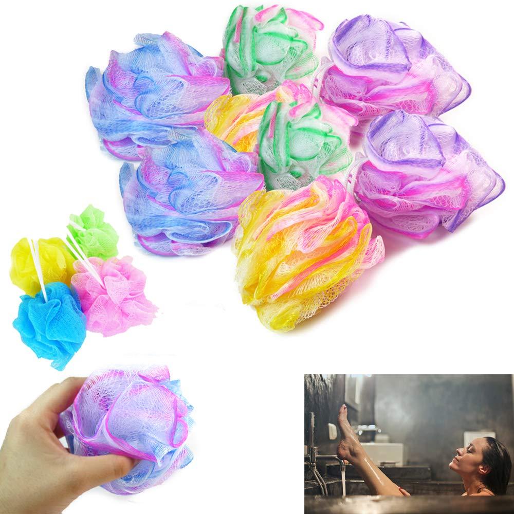 AllTopBargains 8 Bath Shower Puff Sponges Loofah Mesh Ball Exfoliating Body Brush Scrubber Wash