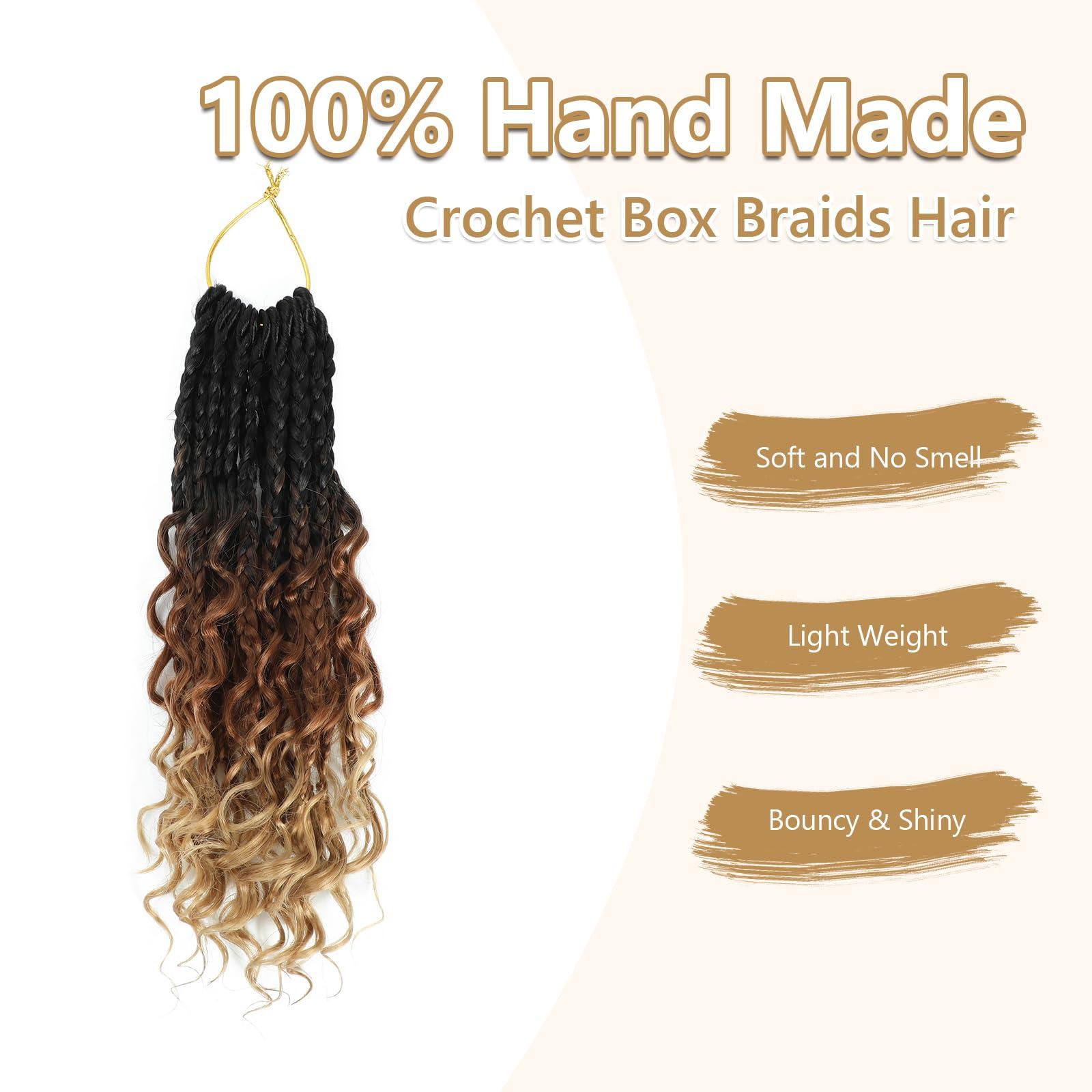 FIRSTCYH HAIR 8 Packs Boho Braids Crochet Hair-12 Inch Crochet Box Braids- Bohomian Box Braid Crochet Hair Synthetic Braiding Hair Goddess Box Braids Crochet Hair for Black Women(1B/30/27)
