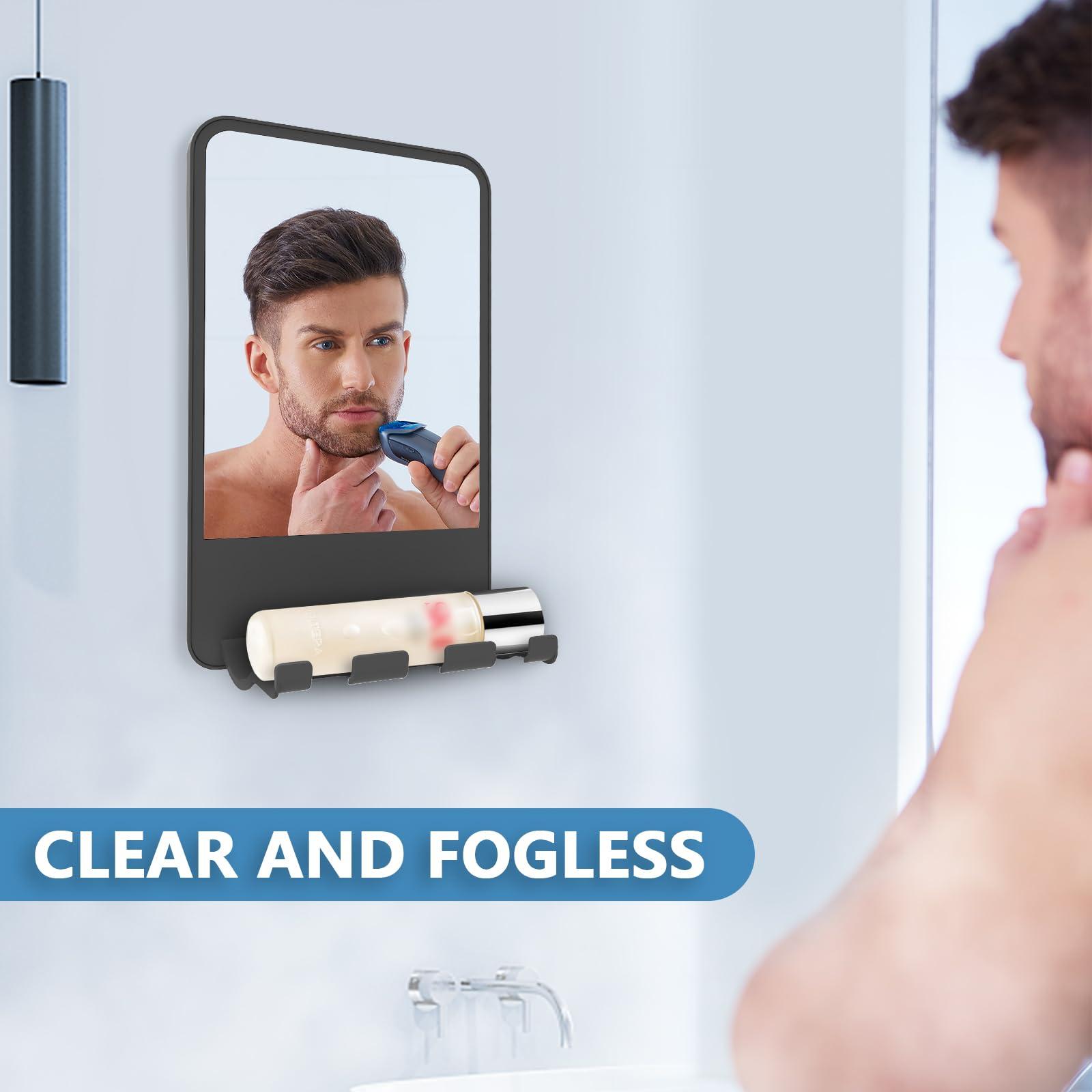 deaunbr Fogless Shower Mirror for Shaving, Anti Fog Mirror for Shower with Multifunctional Storage for Razor and Shaving Foam Canister,Bathroom Mirror for Men and Women