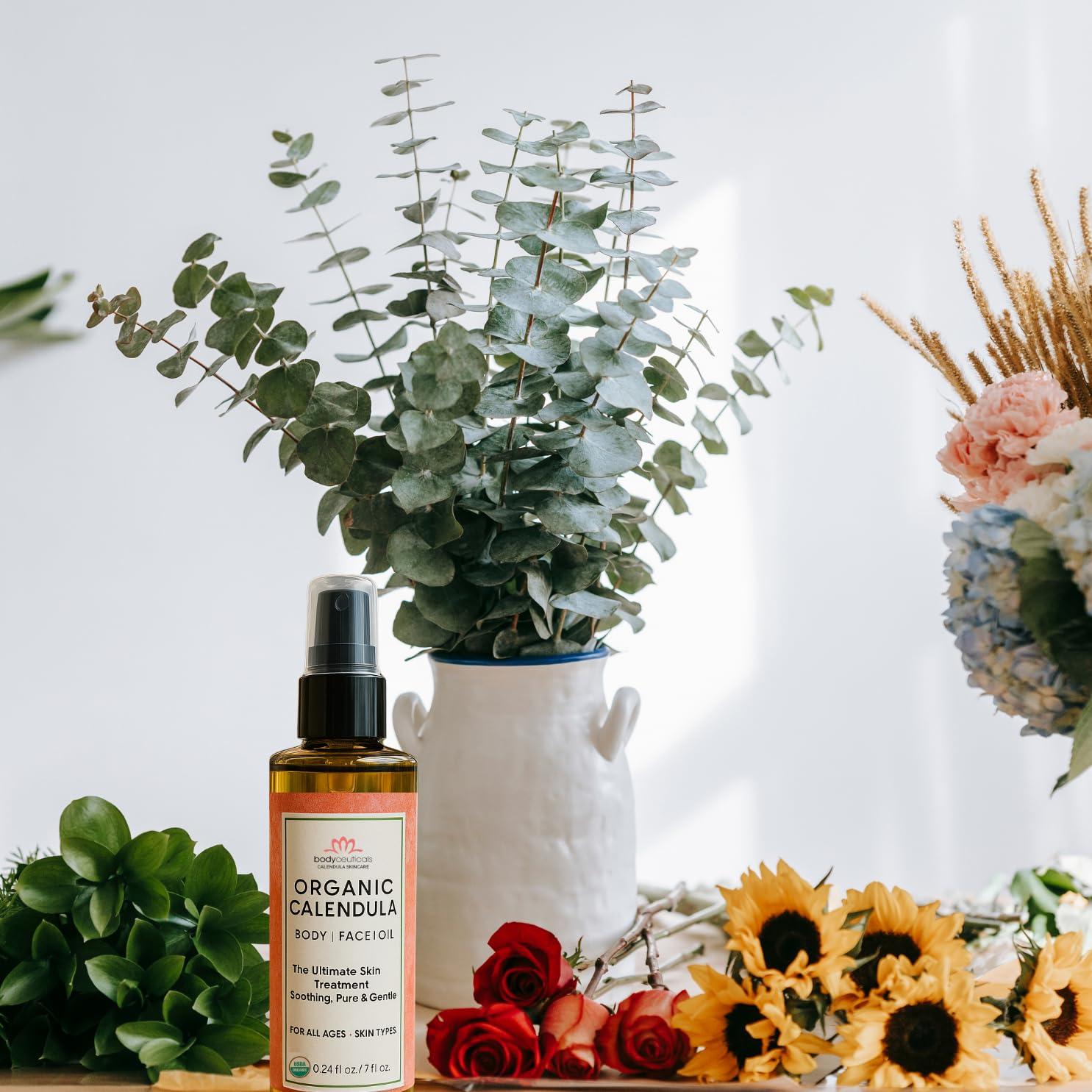 Bodyceuticals Calendula Skincare, Bodyceuticals Ca Bodyceuticals 100% Certified Organic Calendula Oil - High Potency Farm Fresh Flower & Olive Oil | Moisturizing Skincare & Repair| Non-GMO | Vegan | Kosher | Wheat-Free | Gluten-Free | Soy-Free | 7.5oz