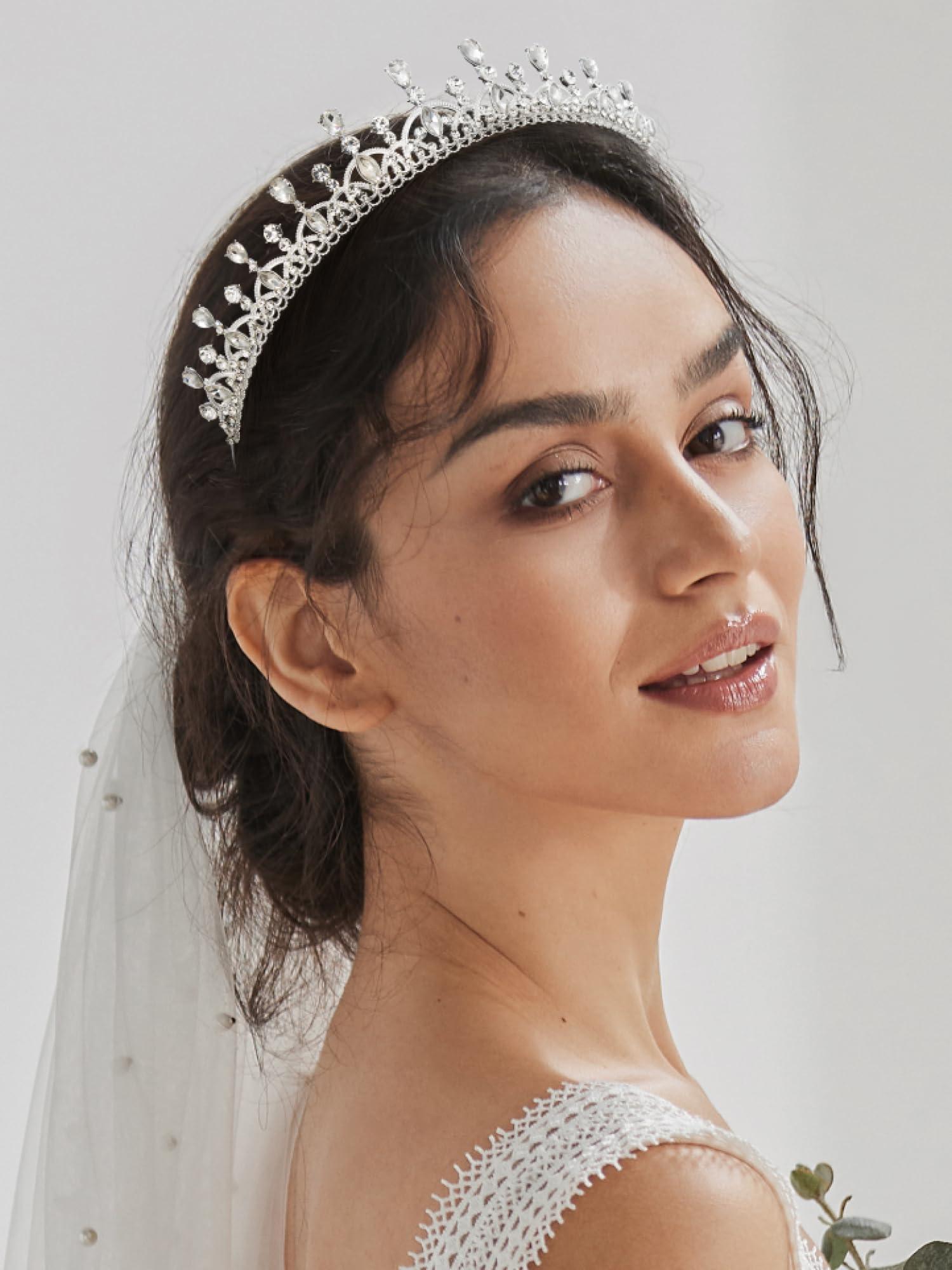 SWEETV SWEETV Princess Tiara for Women, Crystal Wedding Tiaras for Bride, Silver Crown for Birthday Quinceanera Pageant Party Prom,Costume Hair Accessories Gift, 01 Silver