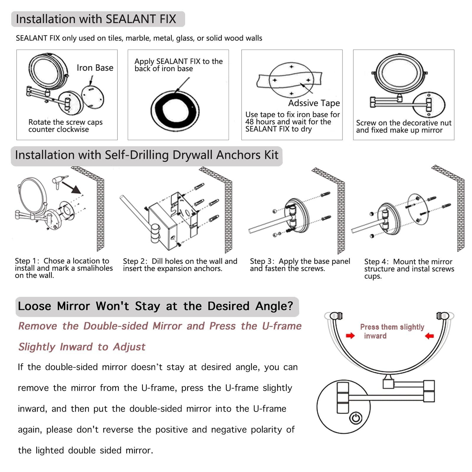 RECKODOR RECKODOR Wall Mount Magnifying Mirror with Light for Bathroom Makeup Mirror Wall Mounted Vanity Mirror Gold, 1/5X 2 Sided Extension Personal Wall-Mounted Mirror for Make-up Shaving, Hardwired