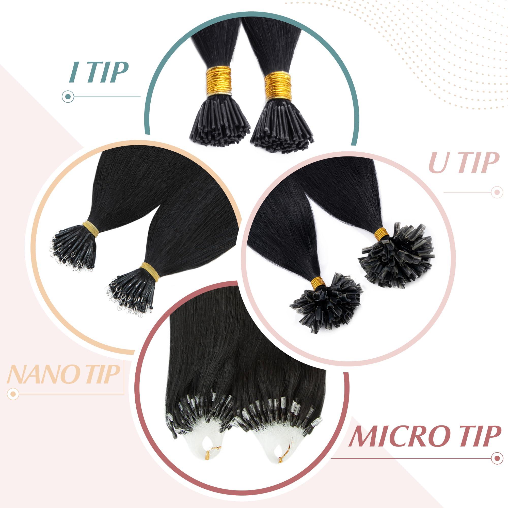 SEGO SEGO I Tip Fusion Hair Extensions Real Human Hair Keratin Pre Bonded MicroBeads Tip Hair Balayage Natural Silky Straight Extensions 100 Strands 50g/Pack -22 Inch Medium Brown&Dark Blonde