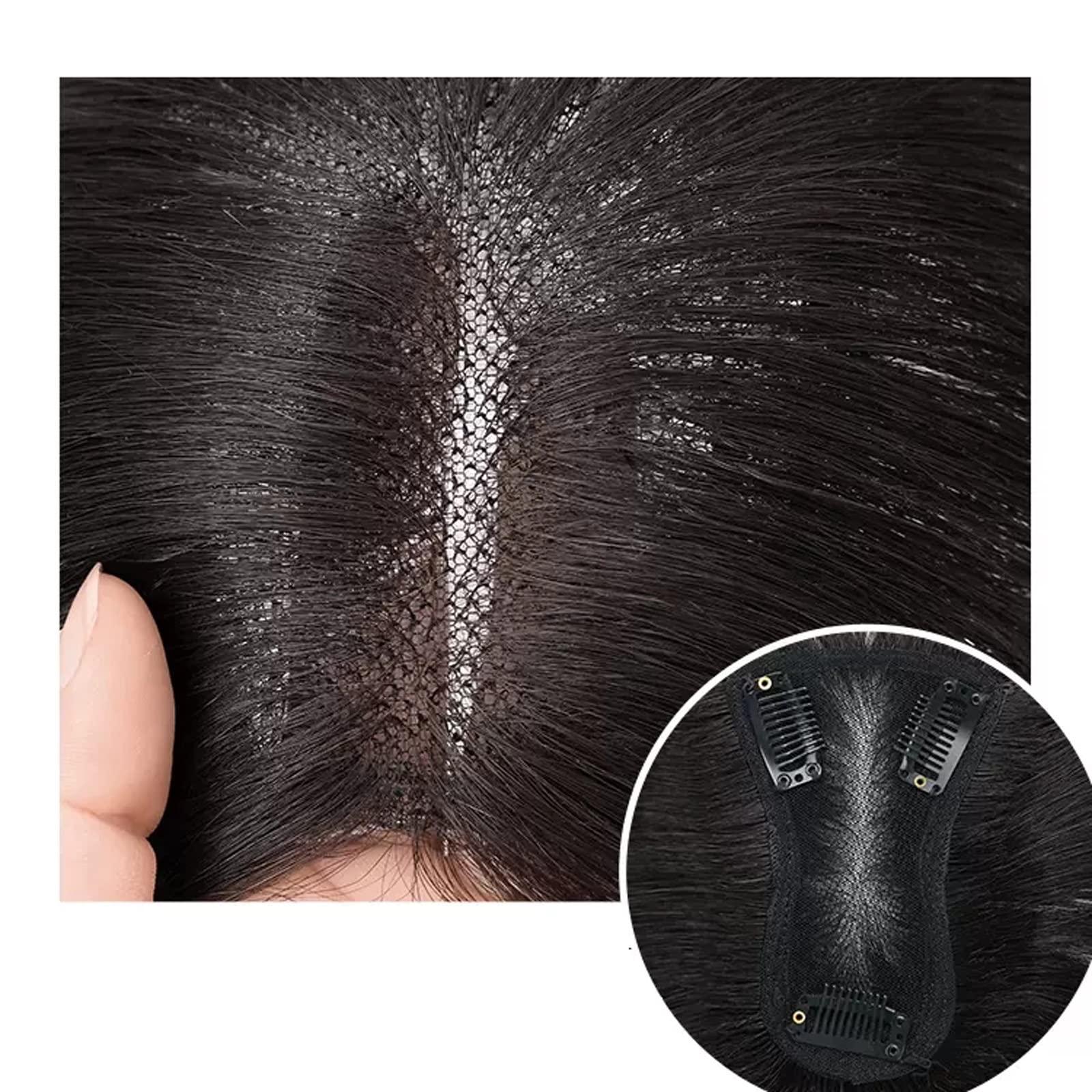 HIHELO HIHELO Women\'s Wig Wig Girls Head Patch White Hair Real Hair Thin Fluffy Increase Hair Volume Wig Piece Wigs Hair (Color : 13-(8-12) 30CM-black)