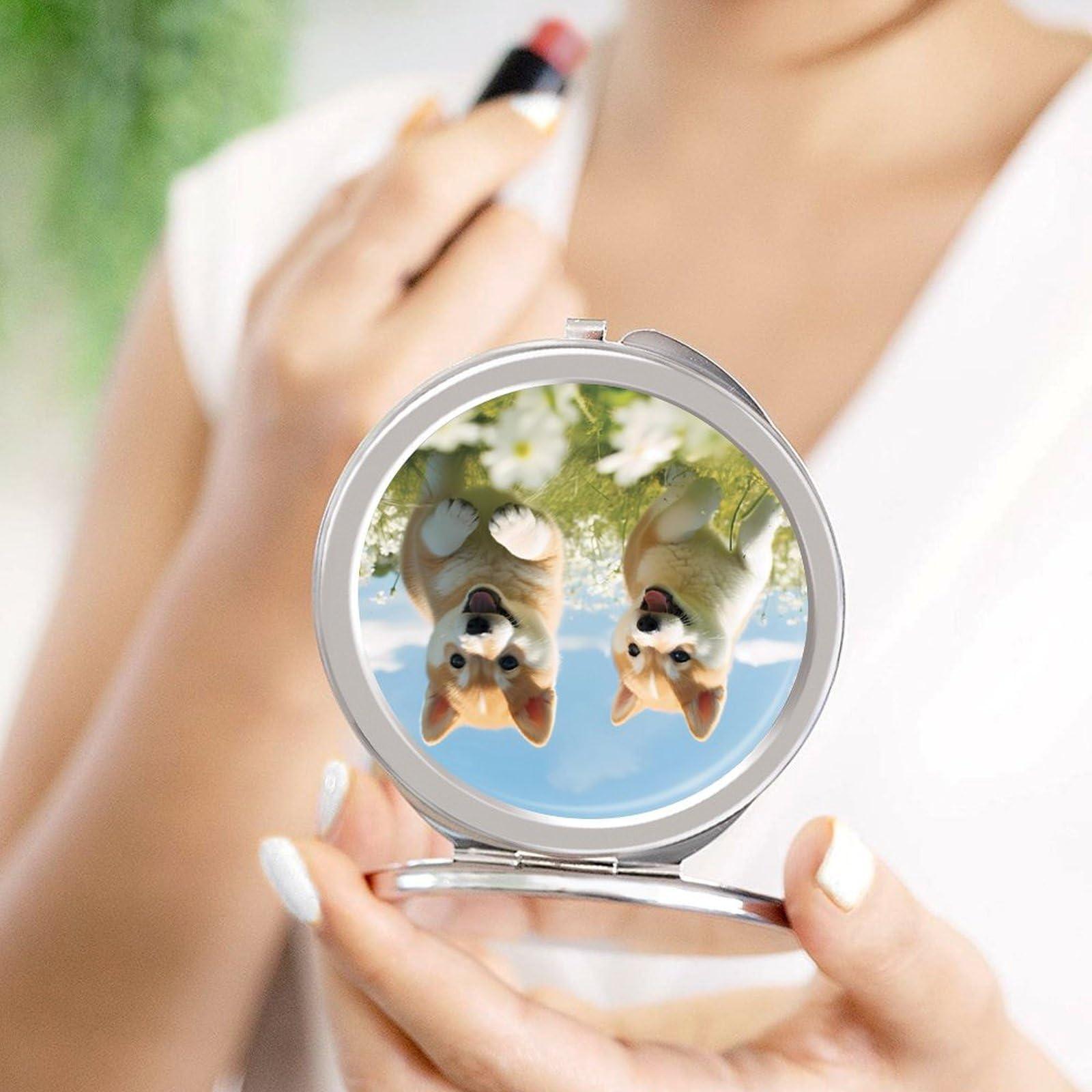 Nudquio Shiba Inu Dog Makeup Mirror Mini Folding Mirror Portable Travel Pocket Mirror Round Compact Mirror
