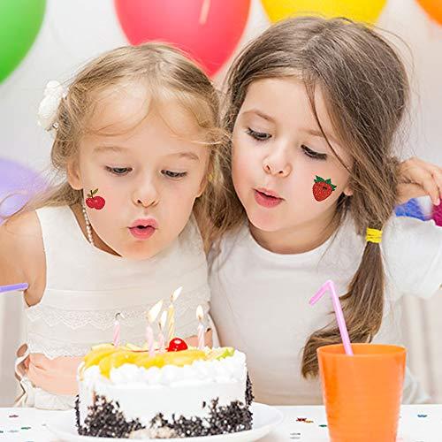 AWLEE Flash Temporary Tattoo Stickers for Kids Glitter Fake Tattoos Cartoon Fruits Pattern Birthday Party Favors Supplies Face Arm Hands Back Decorations for Children Gift