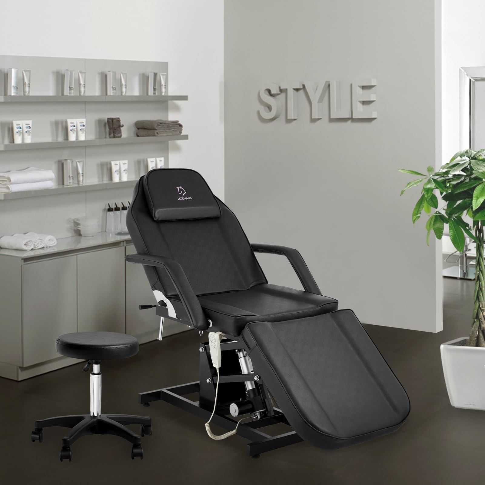 LUXMARS LUXMARS Facial Chair Electric Height Adjustable Tattoo Chair Electric Adjustable Angle Lash Bed with Hydraulic Stool for Eyelash Extensions Massage Chair Black
