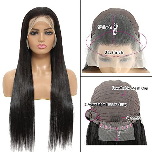 WUANYO 20 Inch Lace Front Wigs Human Hair 13x6 HD Transparent Lace Frontal Straight Human Hair Wigs Pre Plucked with Baby Hair Bleached Knots 180% Density Glueless Frontal Wigs Human Hair for Black Women