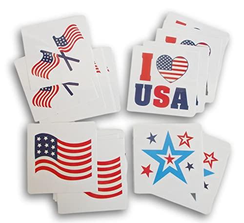Craft Supply 4th of July Patriotic Independence Party Favors - Temporary Tattoos - 24 Cute Square Tattoos