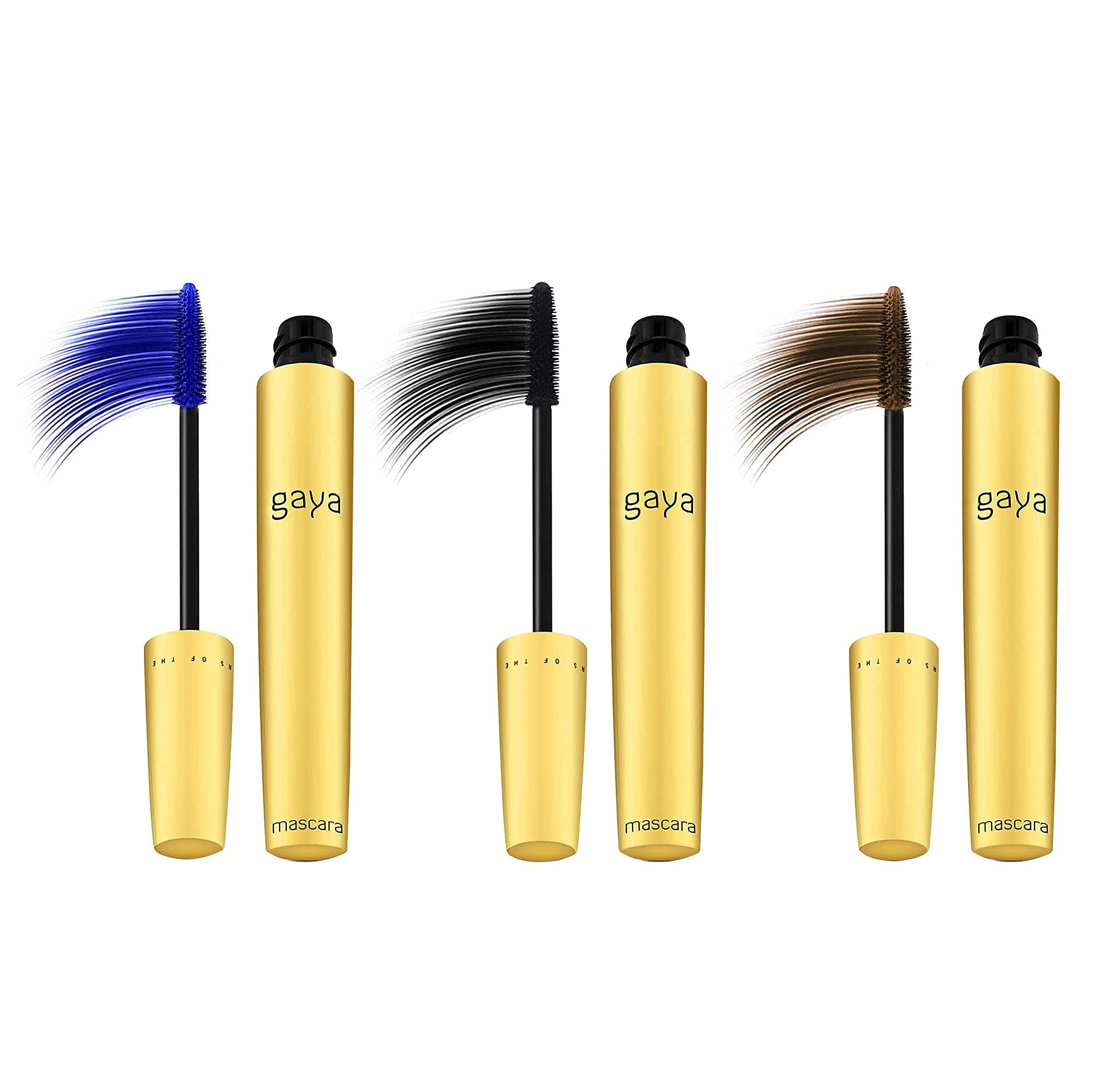 Gaya Cosmetics Vegan Black & brown & Blue Mascara for Sensitive Eyes, Natural Hypoallergenic mascara, Natural Looking, Cruelty Free, Ophthalmologist Tested- By Gaya cosmetics