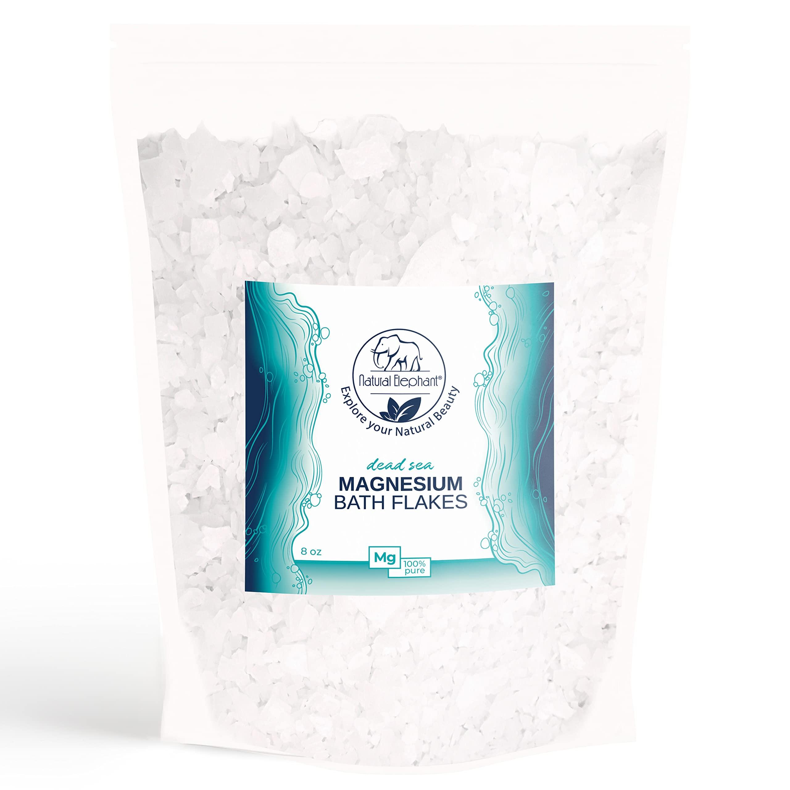 Natural Elephant Natural Elephant Dead Sea Magnesium Bath Flakes | 8 oz Travel Size (227g) | Pure Magnesium Chloride Soak for Body and Foot | Ideal for a Soothing Bath Experience | Alternative to Epsom Salt
