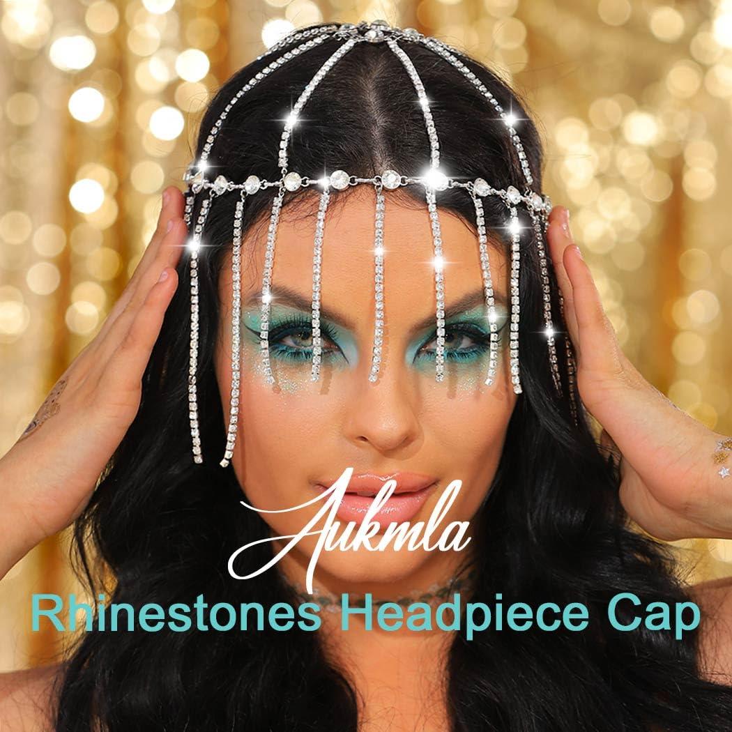 Aukmla Aukmla Rhinestones Head Chain 1920s Flapper Headpiece Cap Crystal Headband Hair Chains Roaring 20s Wedding Hair Accessories for Women and Girls