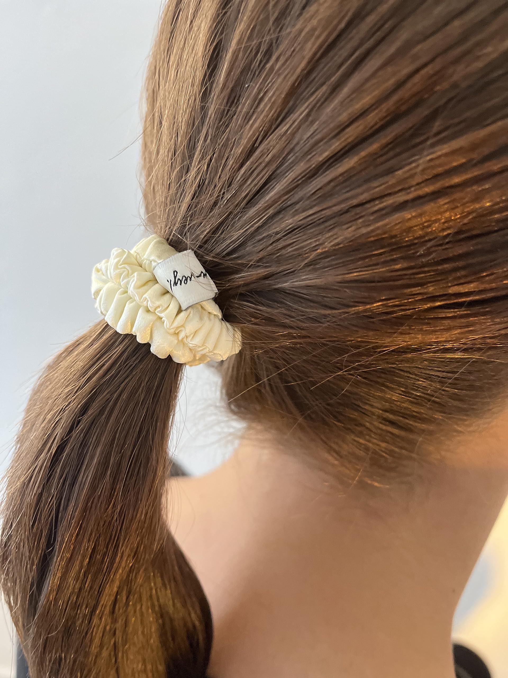 Bonvey BONVEY The Skinny Scrunchie LIGHTEST BLONDE 100% Pure Mulberry Silk, GRADE 6A Elastic Scrunchies (Set of 4)