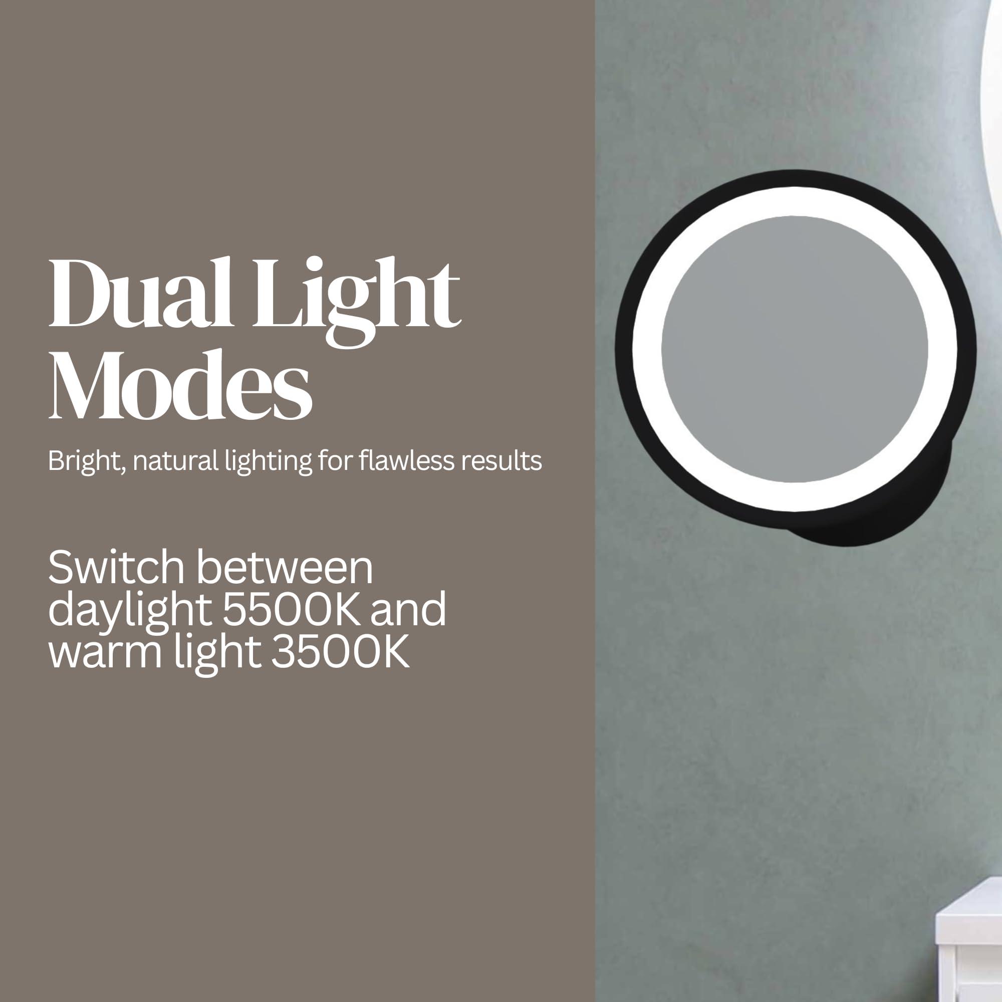 Universal Lighting and Decor Kimball and Young Matte Black Single-Sided LED Round Arm Wall Mirror