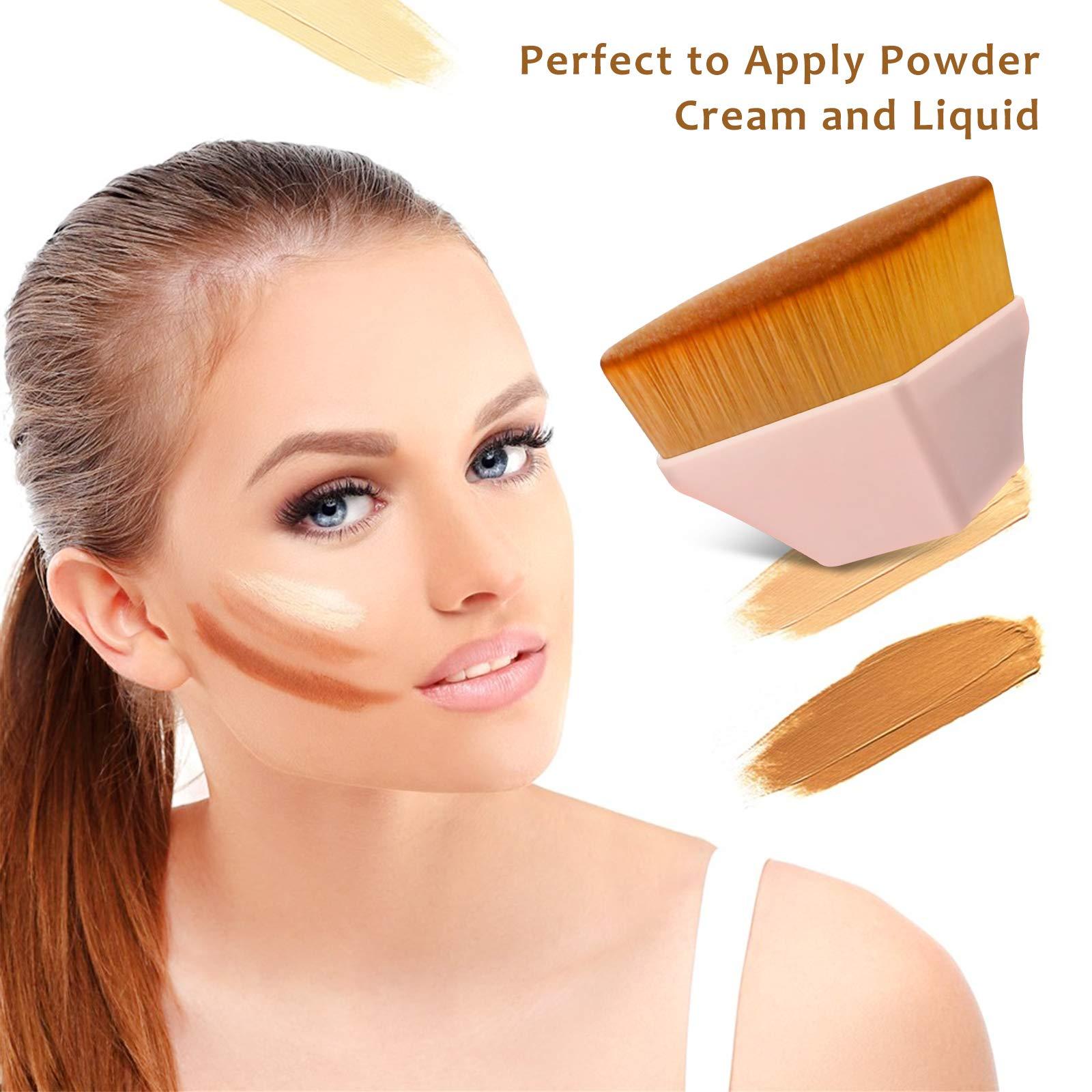 ??? Foundation Makeup Brush, Blush Brushes, Blending Liquid for Flawless Powder Cosmetics with Portable Case (Pink