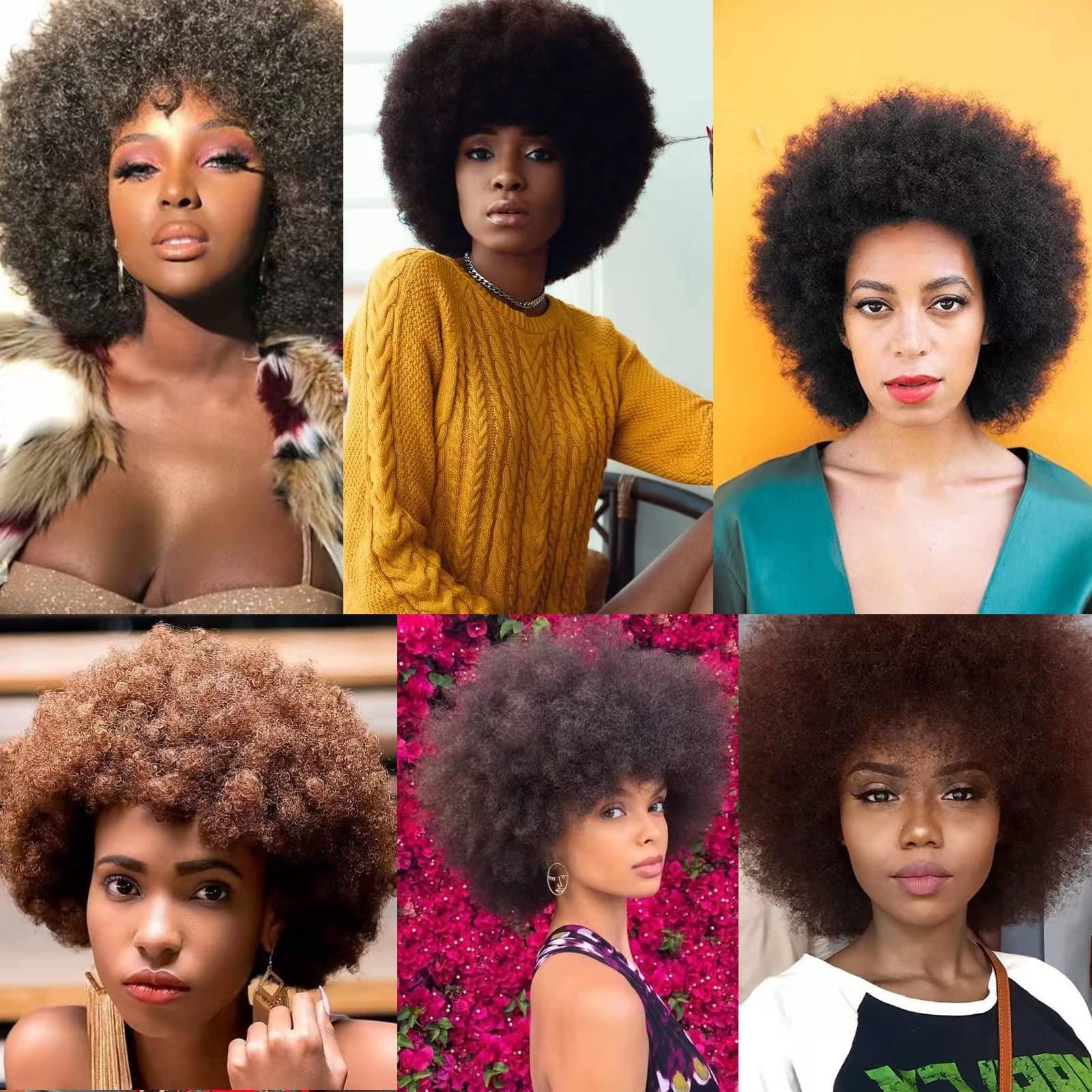 Petelf Short 70s Afro Wigs for Black Women Kinky Curly Brown Afro Puff Wig Bouncy and Soft Natural Looking Disco Party Wig Medium Premium Synthetic Women Afro Wig for Daily Cosplay Costume