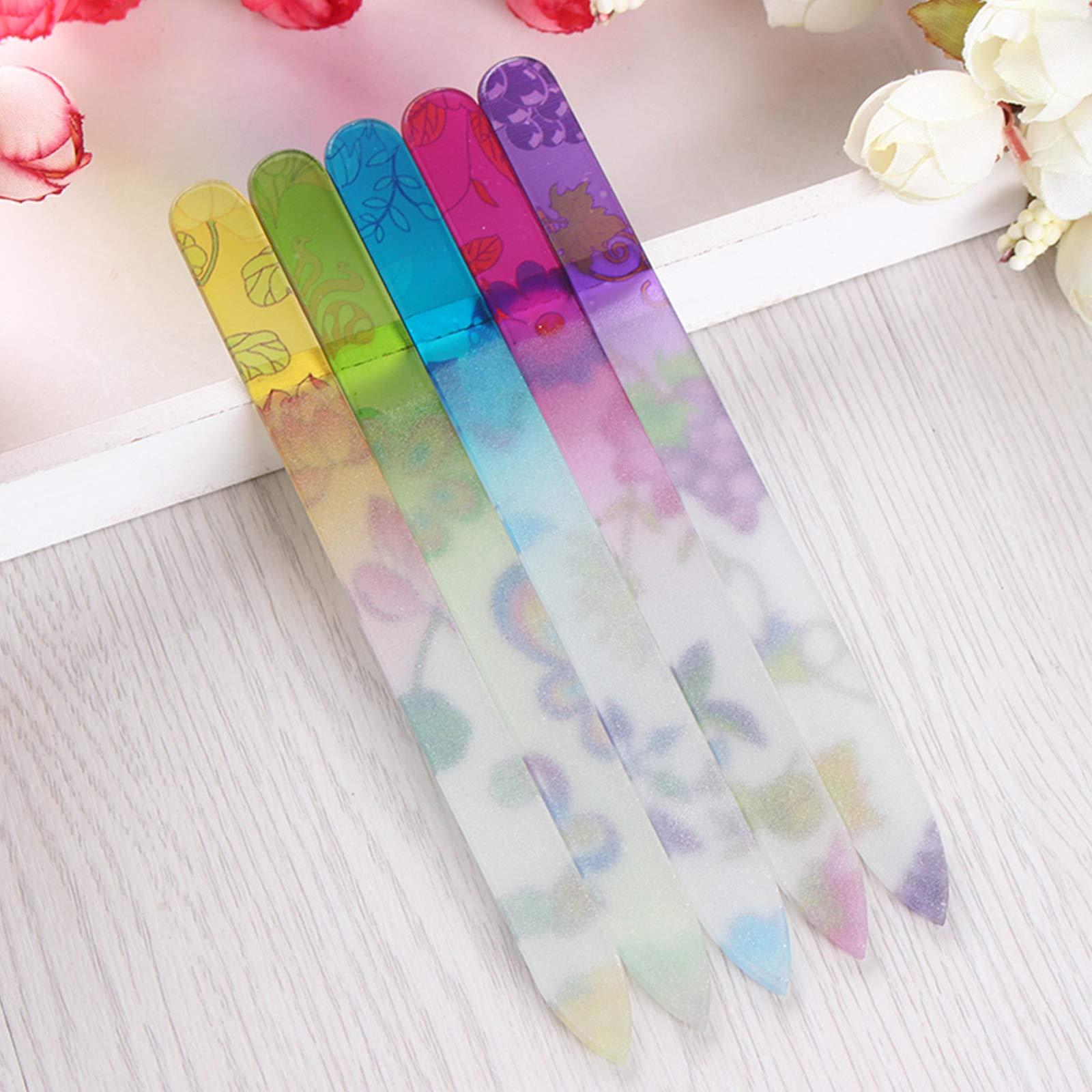 LUOTIVON 5 Pack Glass Nail File with Case, Crystal Fingernail Files, Double Sided Finger Nail Files, Professional Manicure Nail Care for Presents (Printed-5PCS with Case), Christmas Gifts Stocking Stuffers