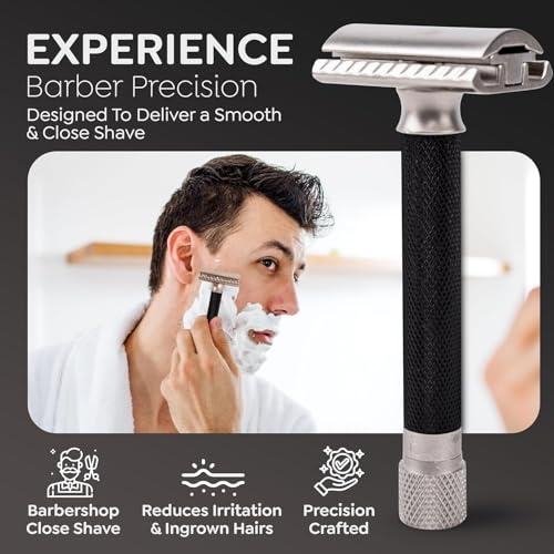 Parker Safety Razor The Parker Variant Adjustable Double Edge Safety Razor, Customize your Shave with a Turn of the Dial from Mild to Aggressive - 5 Blades Included (GRAPHITE GRAY)