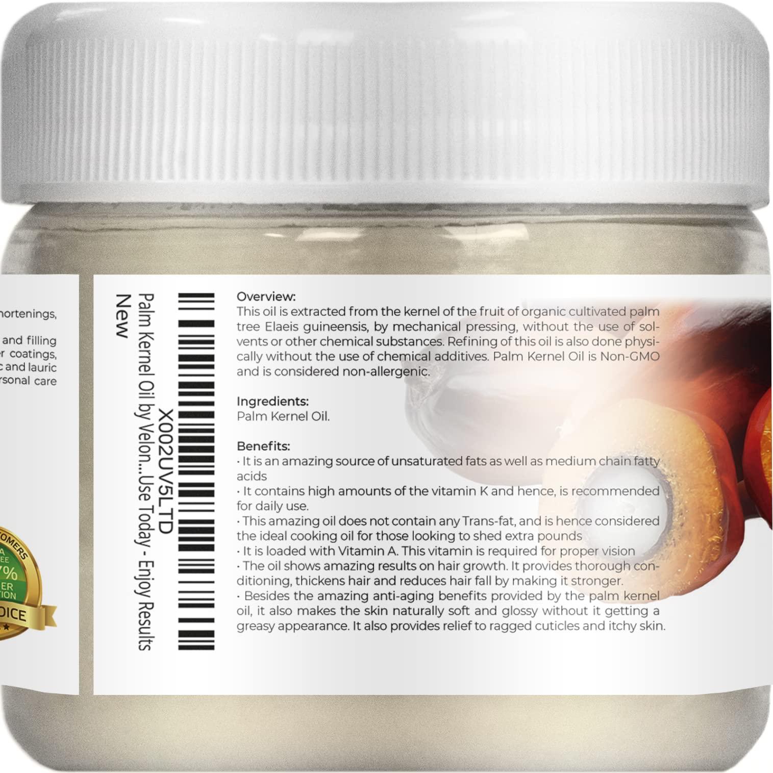 velona velona USDA Certified Organic Palm Kernel Oil - 2 oz | 100% Pure and Natural Carrier Oil | Refined, Cold Pressed