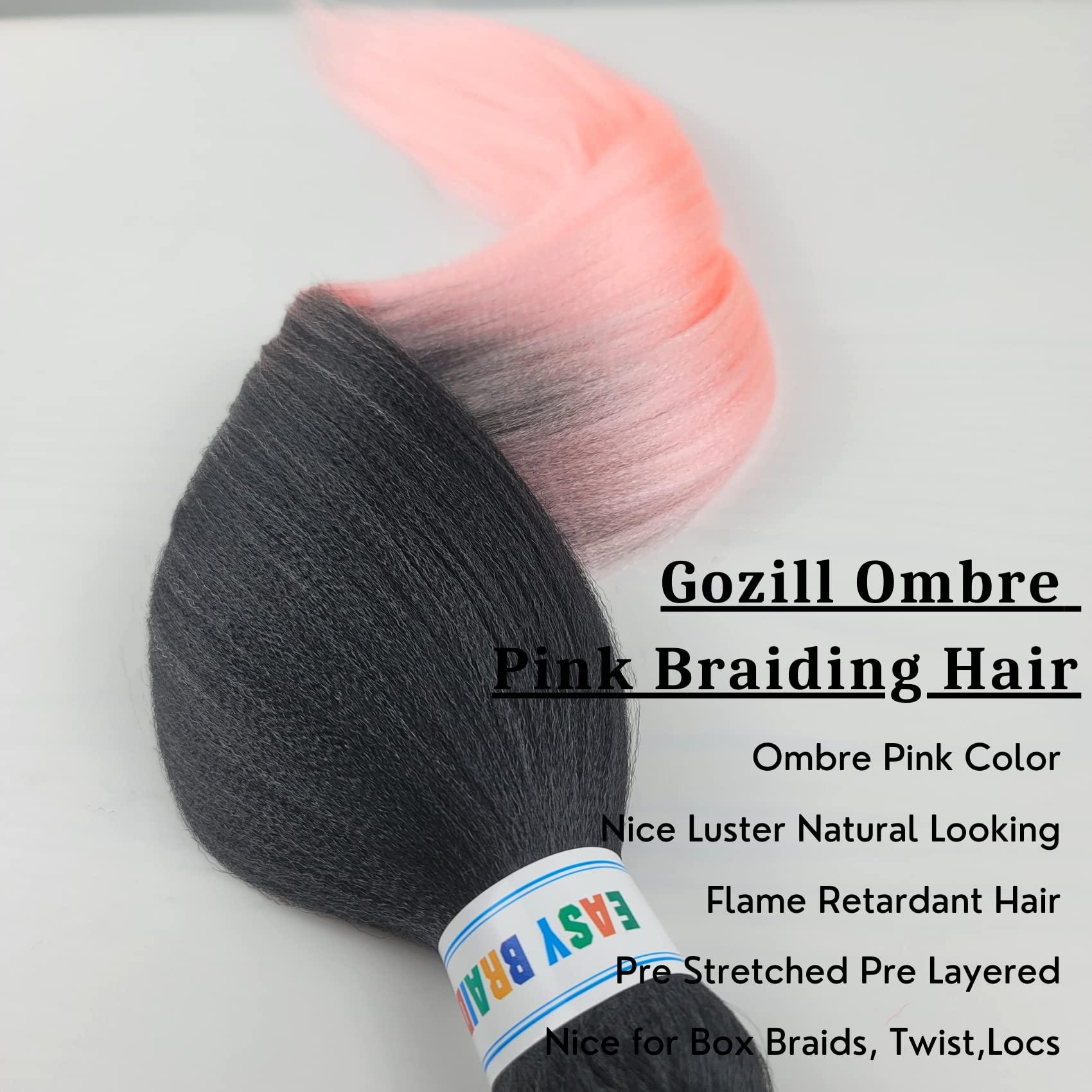 Gozill Pink Ombre Braiding Hair Pre Stretched Box Braids Hair Extension 26 Inch Black Peach Pink Hair for Braiding(Pack of 3)