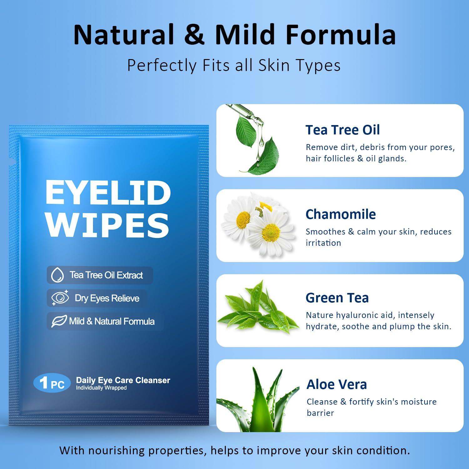 ProCIV 14PCS Tea Tree Oil Eyelid Wipes for Itchy & Dry Eyes, Pre-Moistened Wipes for Styes & Blepharitis, Daily Eye Cleansing Wipes, Hypoallergenic & Soothing For Sensitive Eyes, Stay Hydrated Lid Wipes