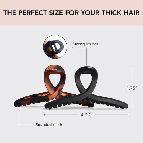 Kitsch Kitsch Large Hair Clips for Women - Jumbo Loop Hair Claw Clips for Thick Hair | Big Hair Clip & Claw Clip for Teen Girls | Stylish Banana Clip | Hair Styling Accessories (2pc Tortoise&Black)