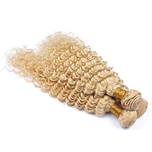General Cloud hair Deep Wave Wavy Blonde Hair Weaves Unprocessed Deep Curly Blonde #613 Brazilian Human Hair Weft Extensions 4 Bundles (12 14 16 18 inch)