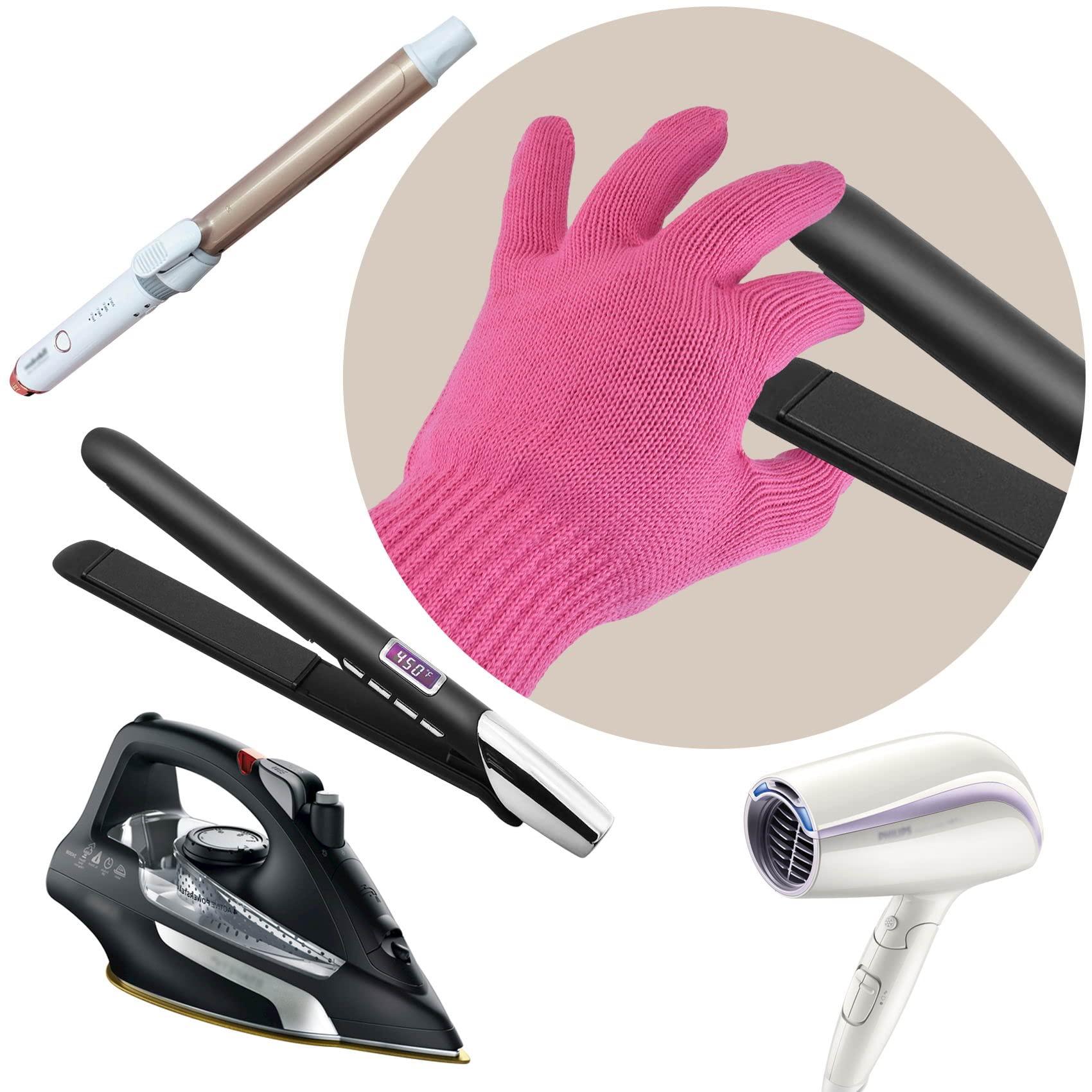 FOHOLA FOHOLA 1 Pc Professional Heat Resistant Gloves for Hair Styling, Heat Proof Gloves, Heat Protection Gloves for Curling Wand (Pink) (1, M)