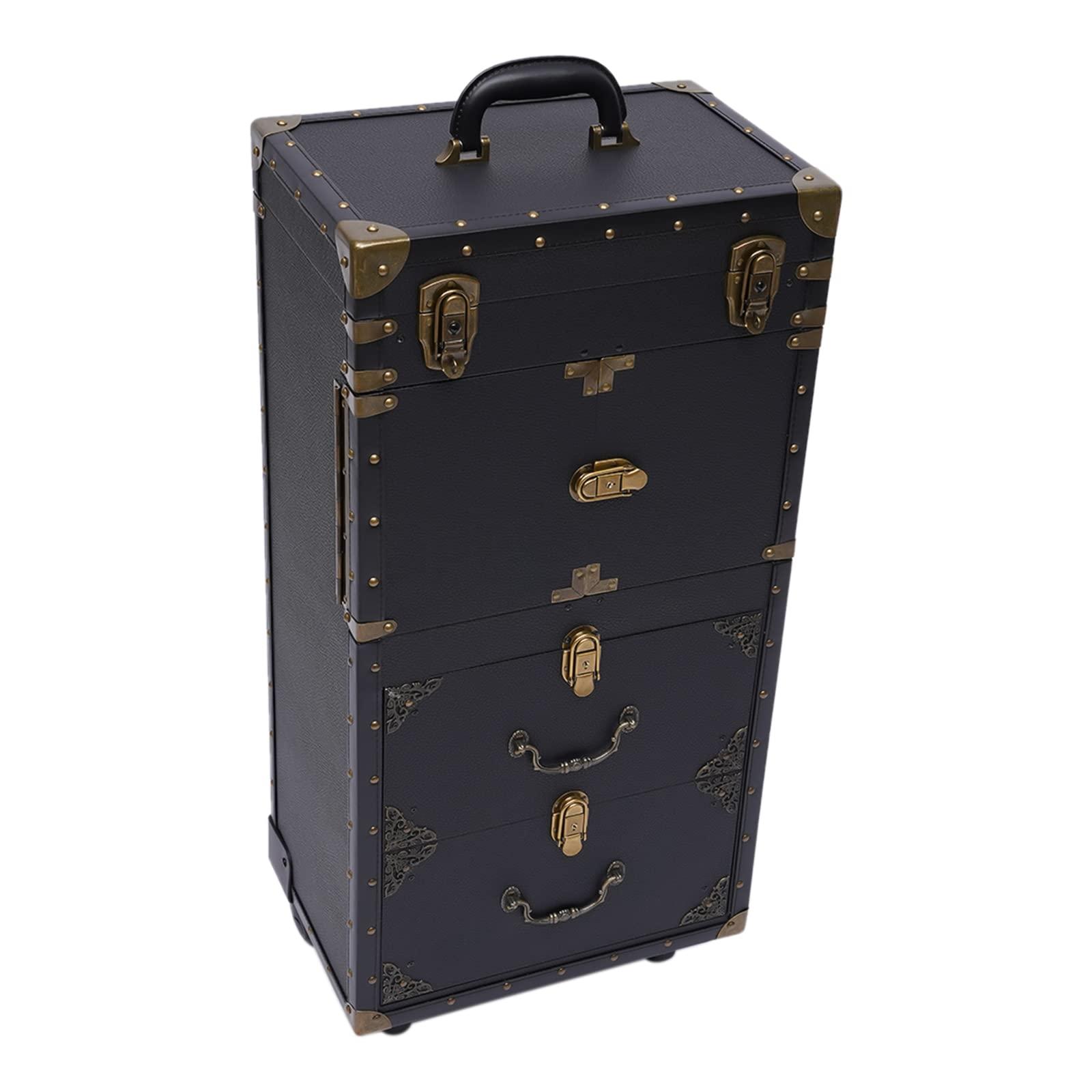 Treliamd Treliamd Beauty Salon Luggage,Rolling Lockable Makeup Train Case, Hairdressing Trolley Stylist Beauty Salon Cosmetic Luggage Travel Organizer Tool Box with Hair Dryer Holder