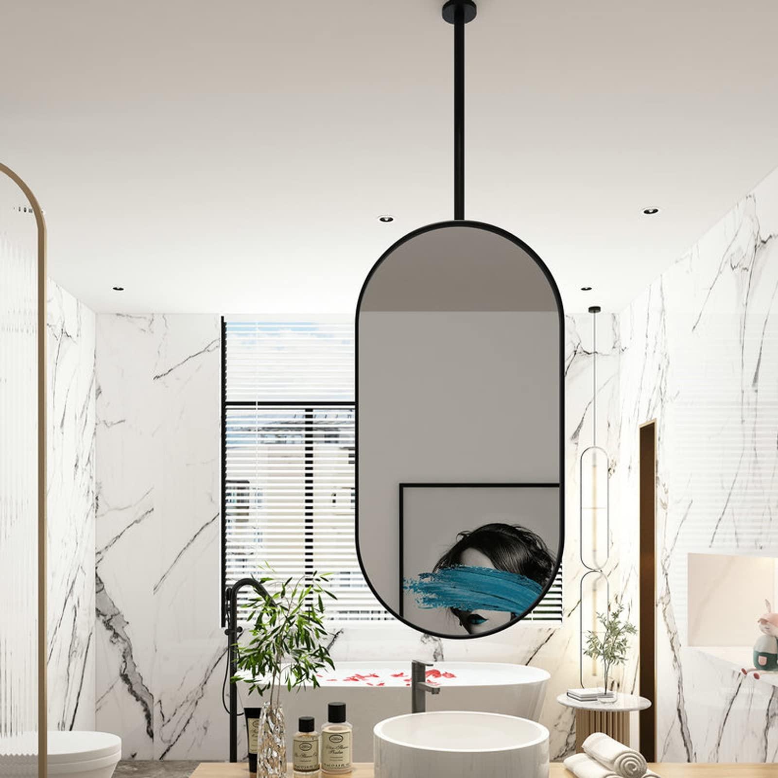 LHYZF LHYZF HD Oval Mirror for Ceiling Hanging, for Bathroom Washroom Makeup Shaving Cloakroom Bedroom Customizable Metal Boom Hanging Mirror (Size : 40cmx60cm)