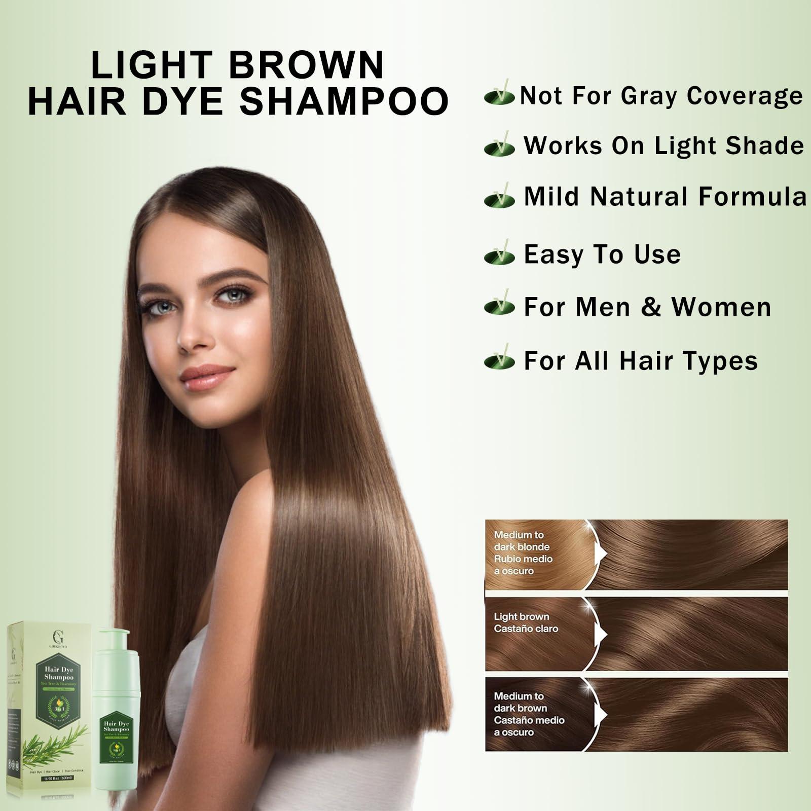 NCEPROHR NCEPROHR Light Brown Hair Dye Shampoo, 3 in 1 with Rosemary & Tea Tree for Dark Hair, Suitable for Men & Women, Rapid in use and Long Lasting, 500ML