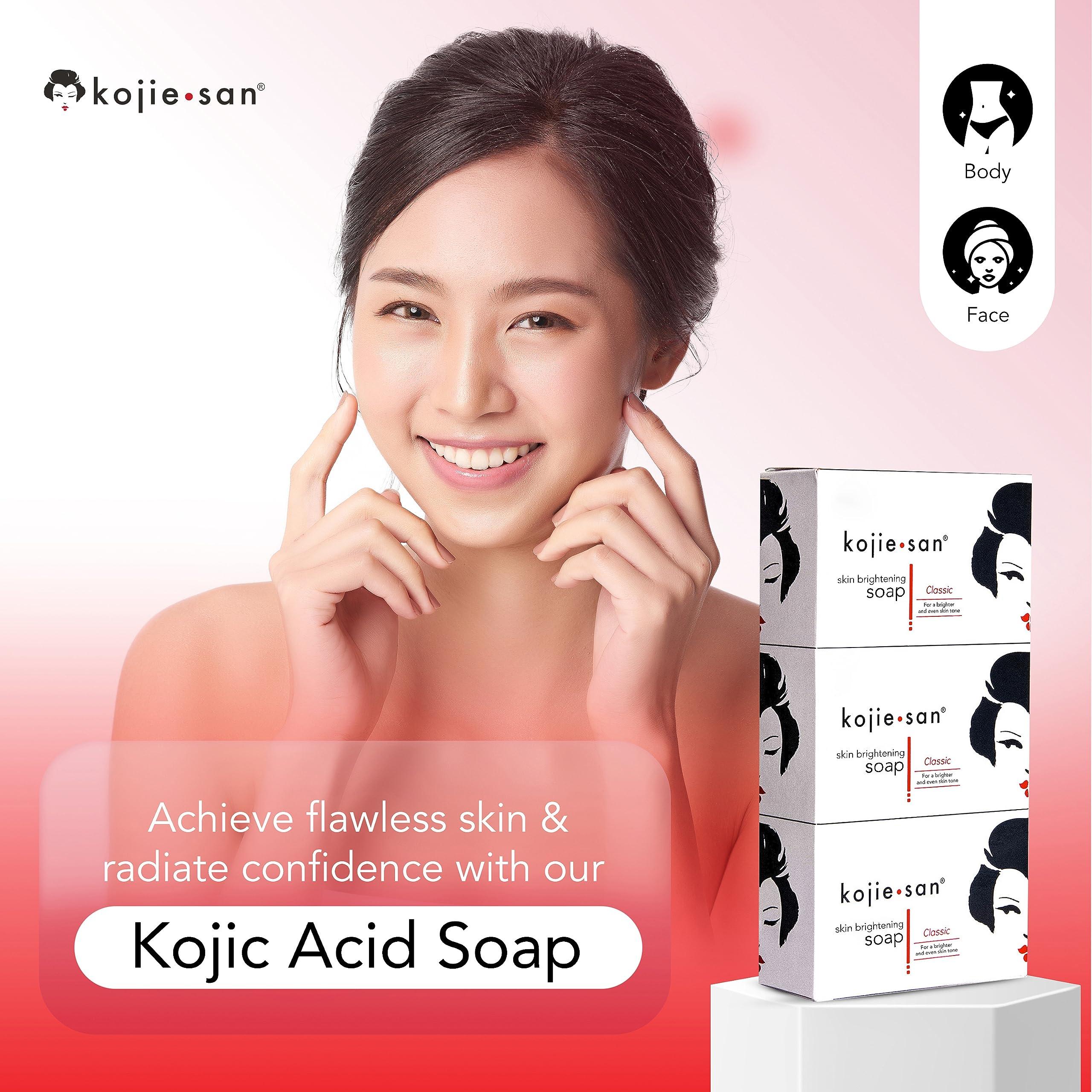 Kojie San Kojie San Skin Brightening Soap - Original Kojic Acid, Dark Spot Remover Bar Soap with Coconut & Tea Tree Oil 100g x 3 Bars