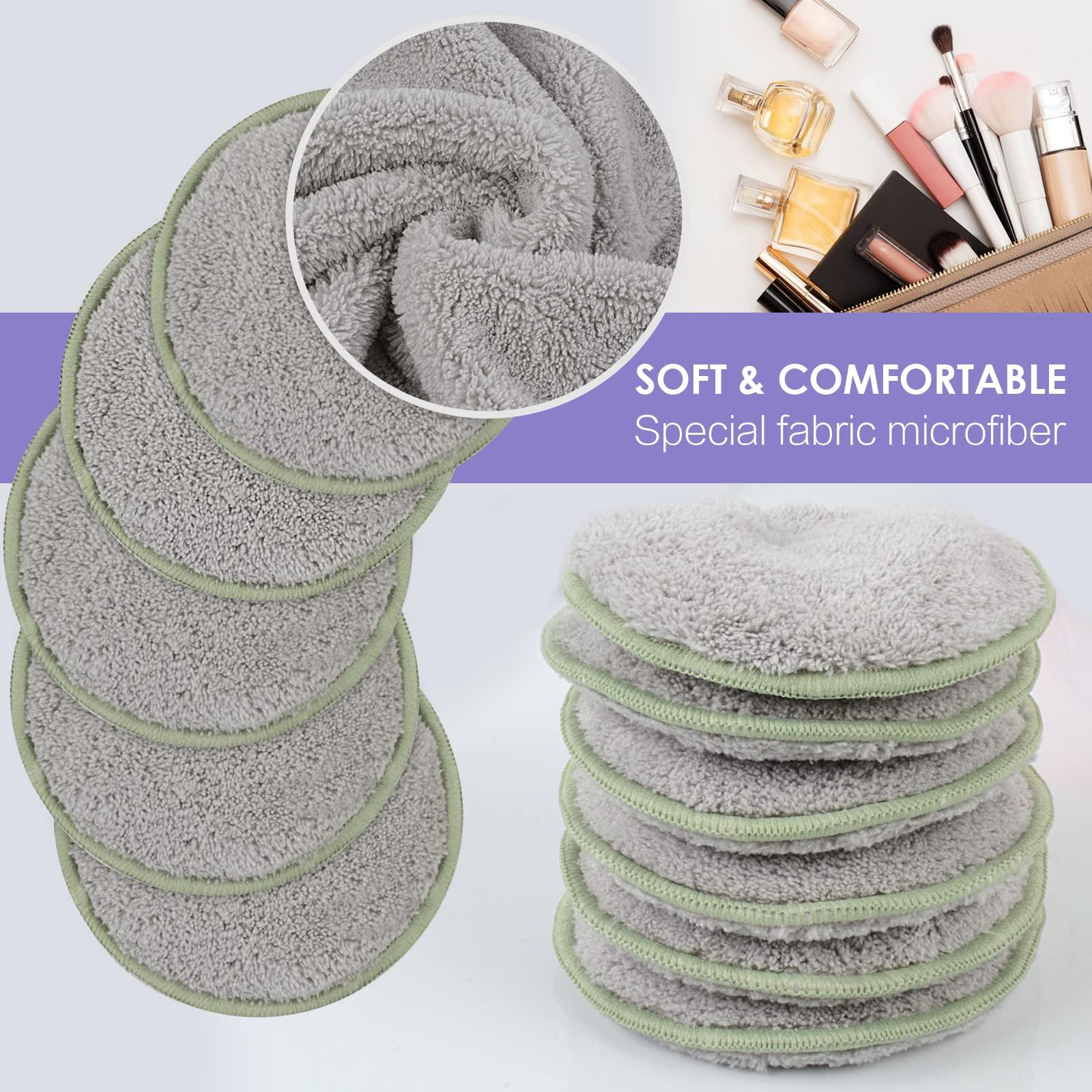 SUNLAND SUNLAND Reusable Makeup Remover Pads for Face,Eye,Lips 16 Pack Microfiber Face Cleansing Gloves Washable with Laundry Bag and Travel Bag Rounds Toner Pads (round 3.15inchx16, grey)