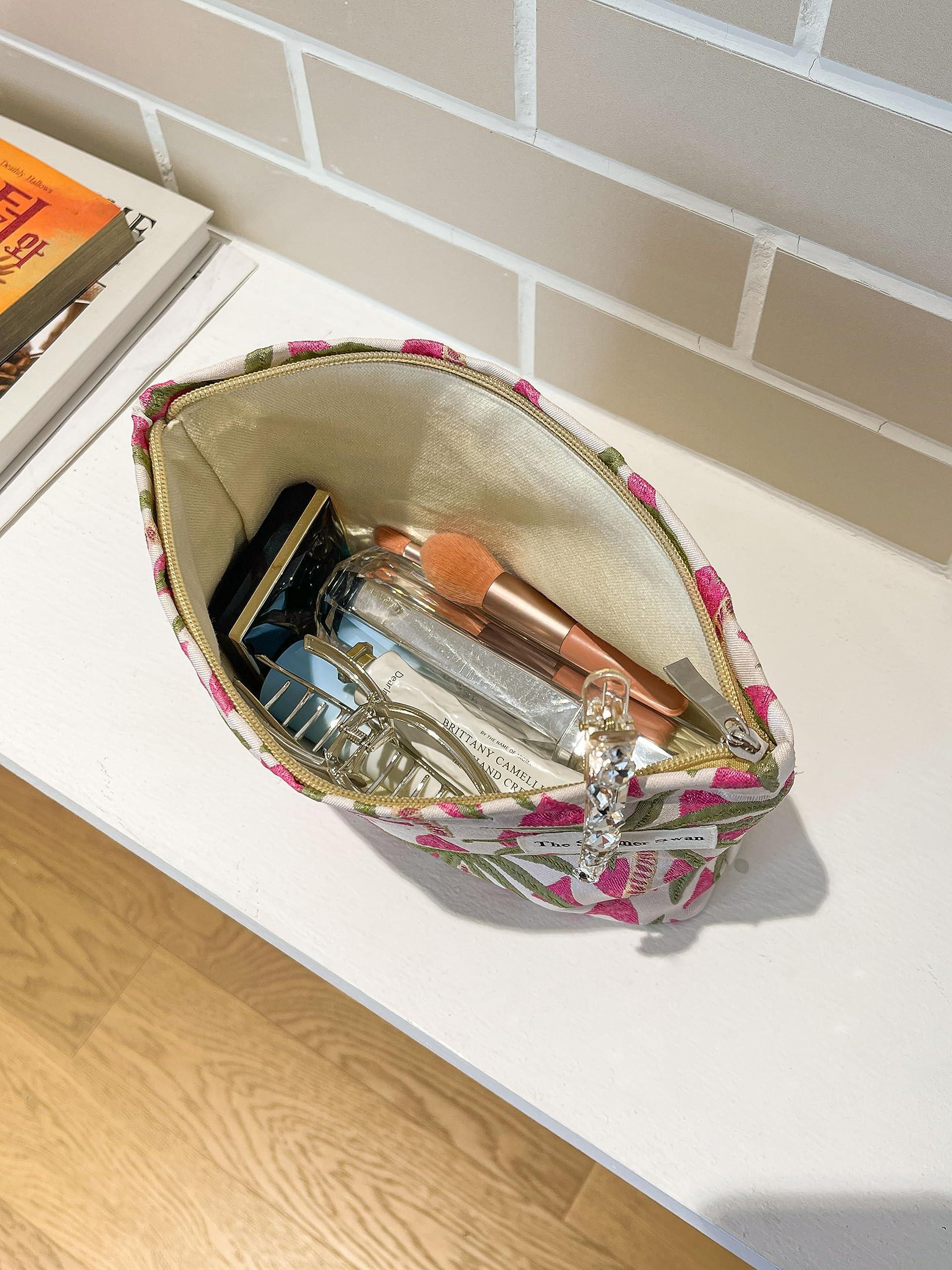 The Summer Swan The Summer Swan | Large Aesthetic Makeup Bag | Floral Makeup Bag | Mid-day Clutch | Period Kit Bag | Hygiene Bag | Skincare Bag | Cute Makeup Bag (FL Palm Tree)