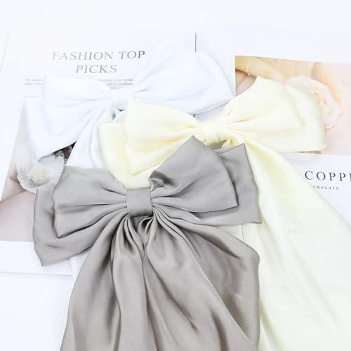 Cinaci Cinaci 8 Pieces Silky Satin Big Hair Bows for Women Girls Teens, Fancy Long Tail Bow Hair Clips French Hair Barrettes Hair Accessories