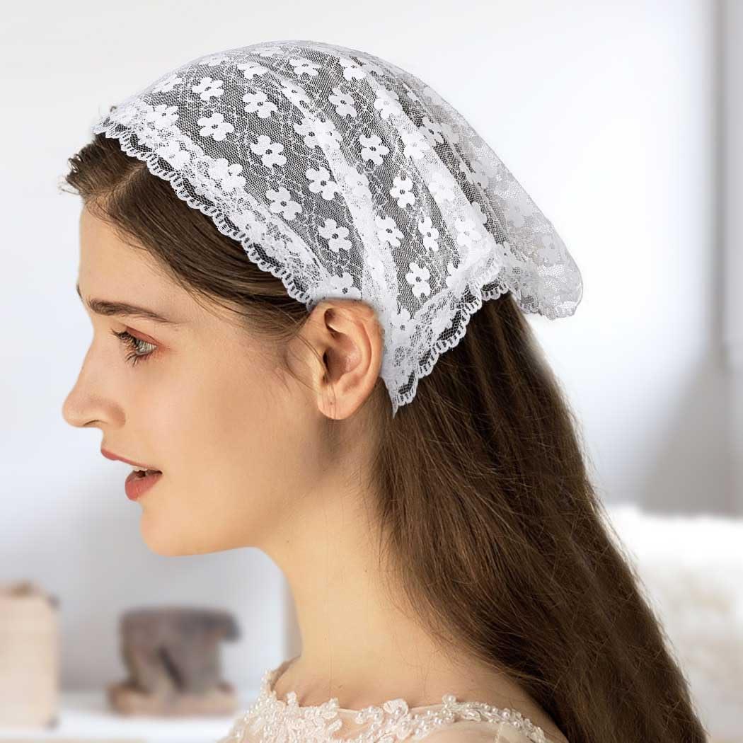 Woeoe Woeoe 3Pcs Lace Floral Hair Bandanas Triangle Mesh Flower Head Kerchief Print Tie-back Hair Scarf Headband for Women Girls